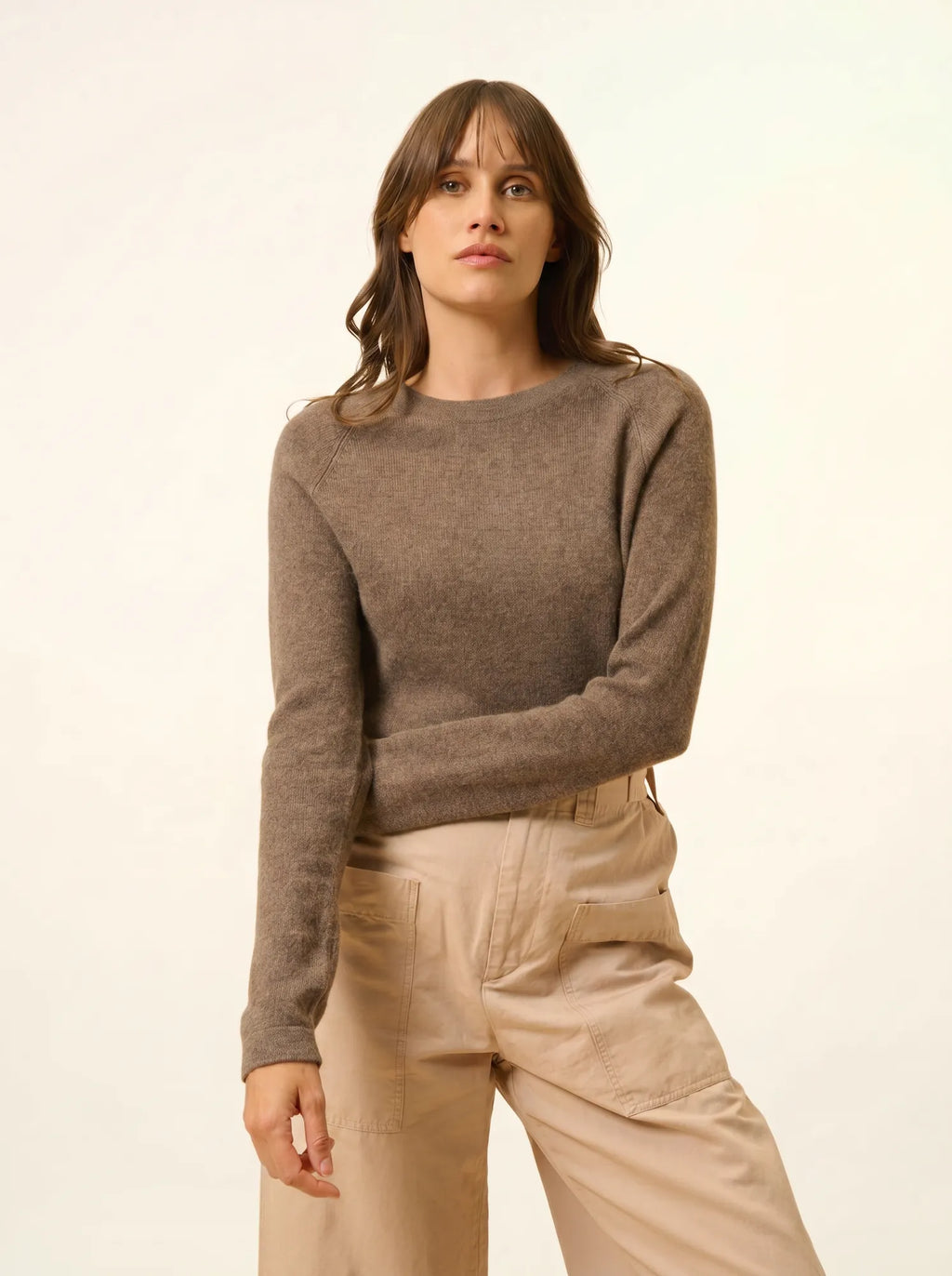 JANE pullover rundhalsausschnitt taupe meliert