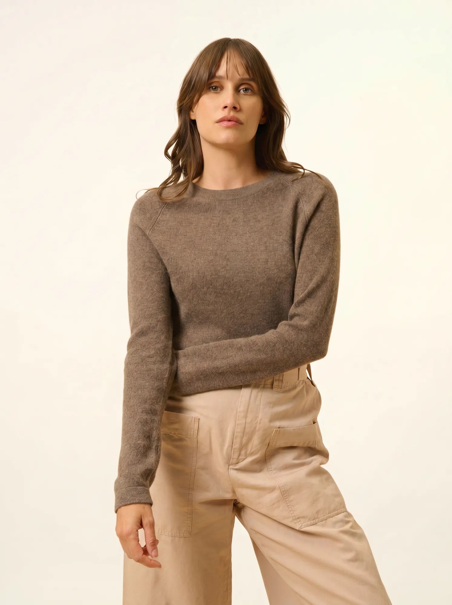 JANE pullover rundhalsausschnitt taupe meliert