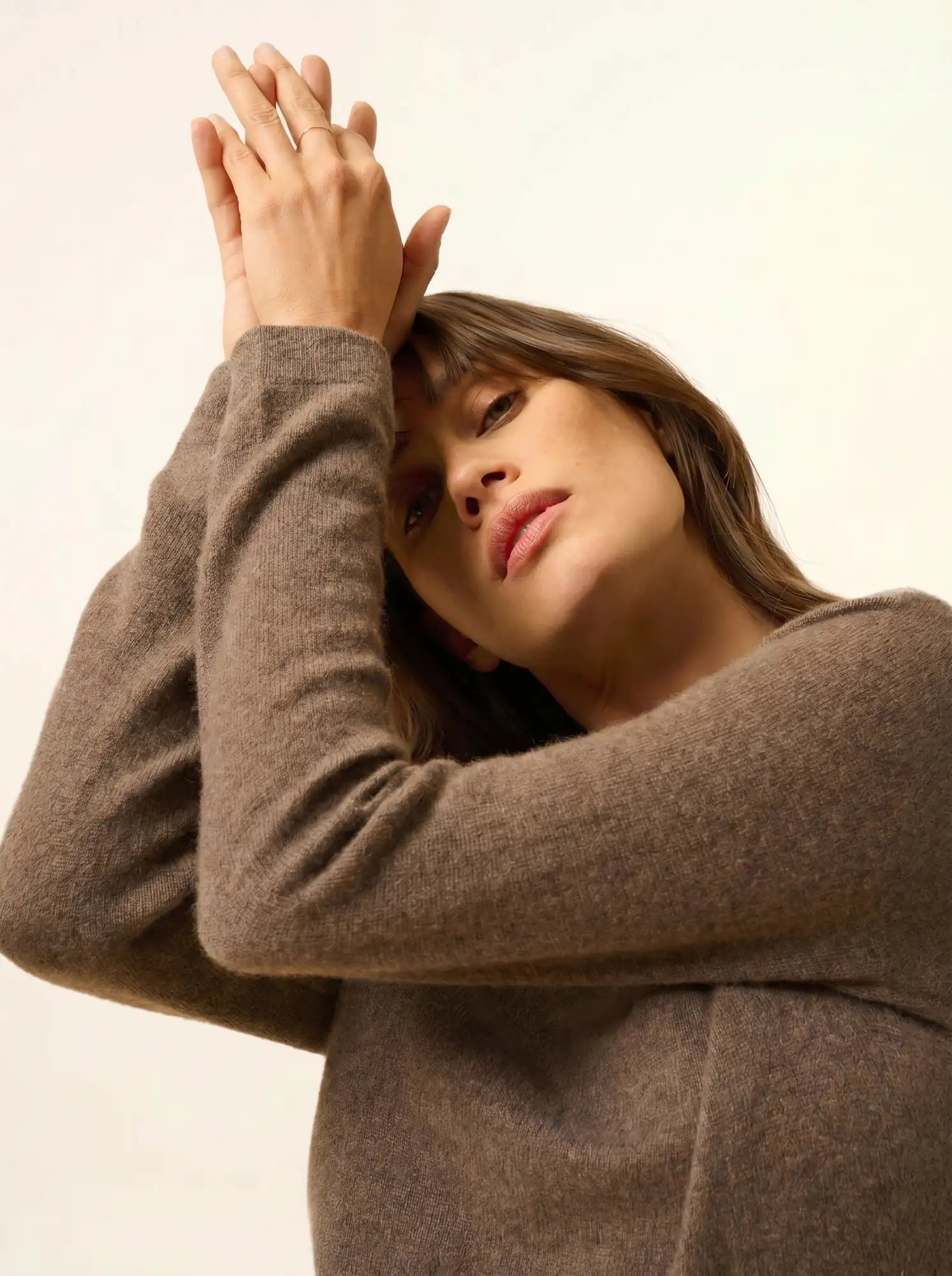 JANE pullover rundhalsausschnitt taupe meliert