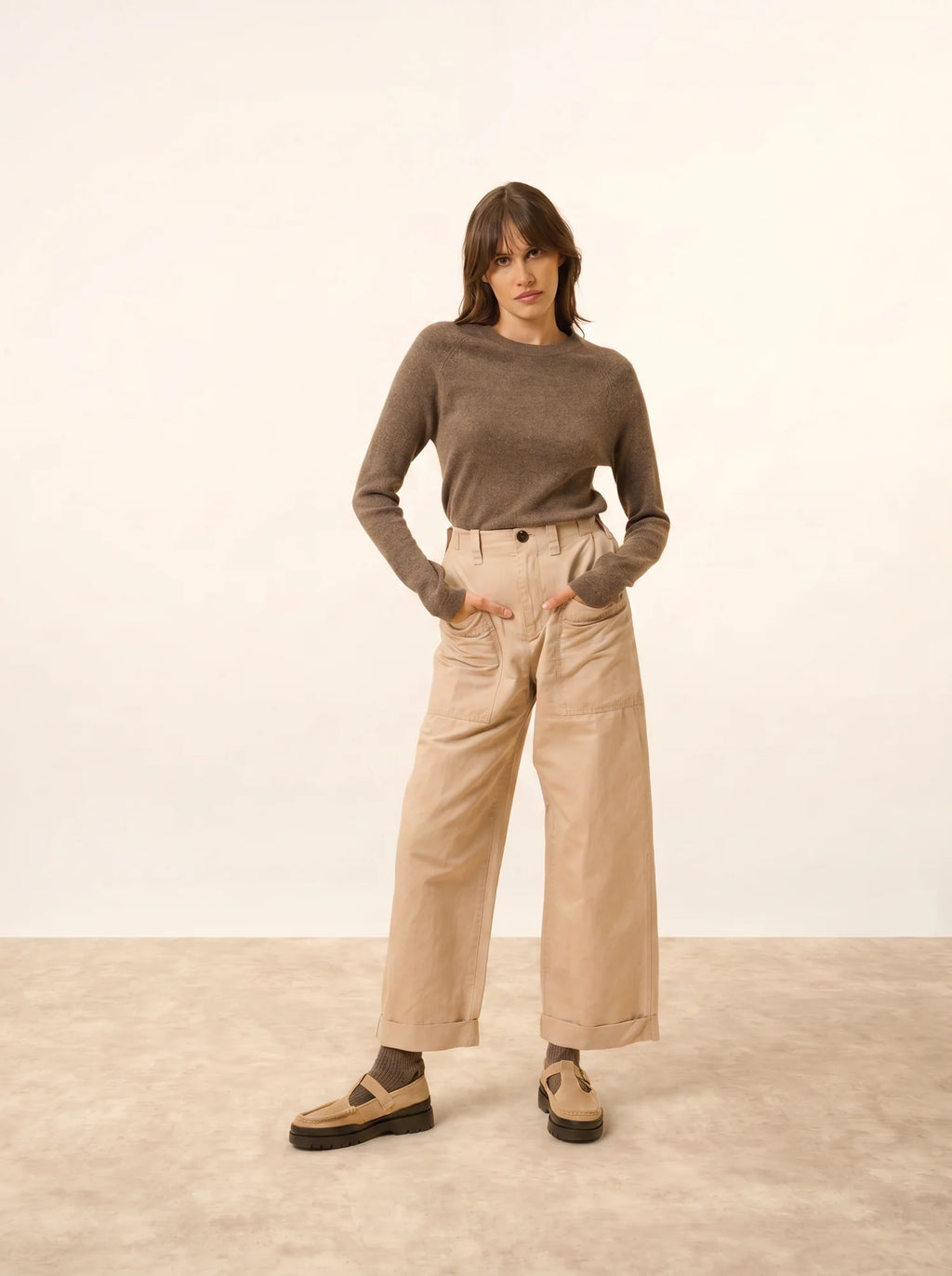 JANE pullover rundhalsausschnitt taupe meliert