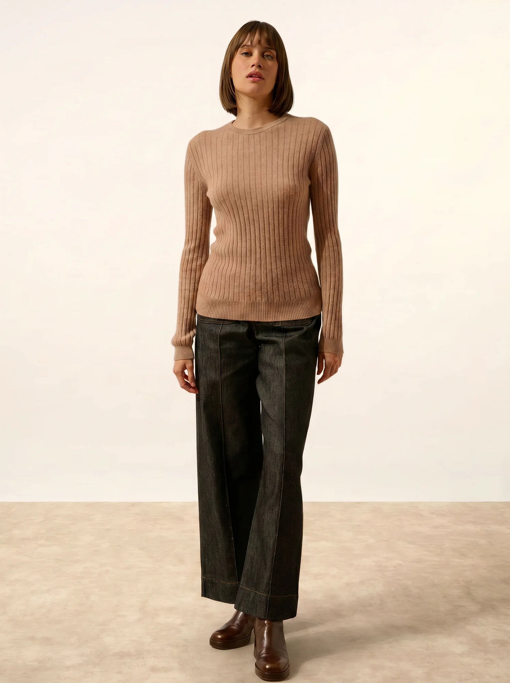 AVANA pullover rundhalsausschnitt camel meliert