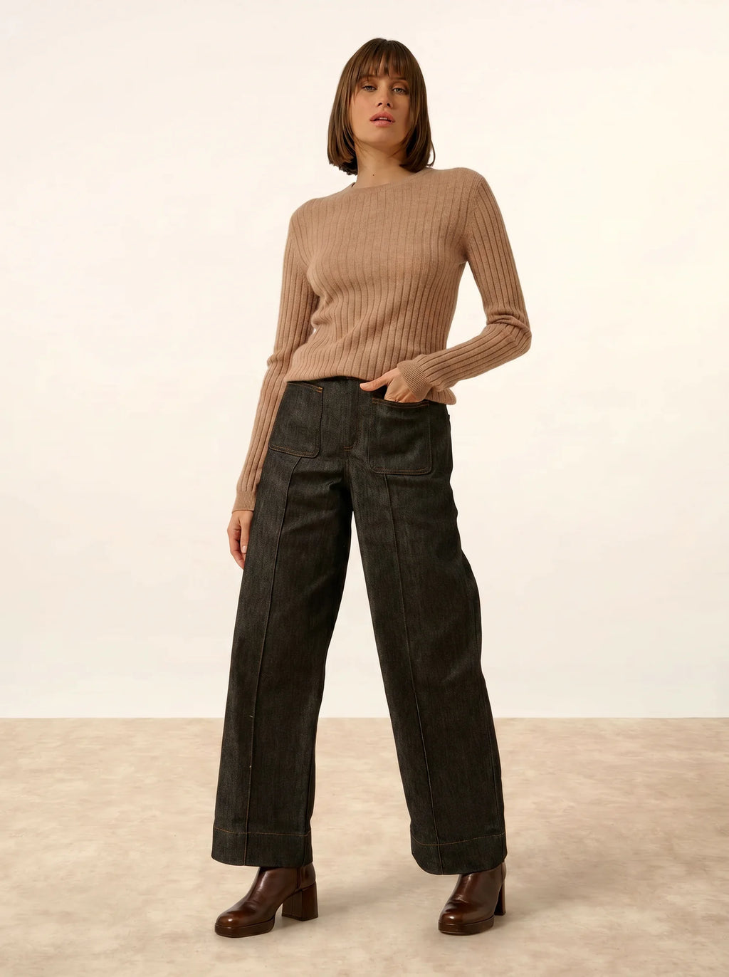 AVANA pullover rundhalsausschnitt camel meliert