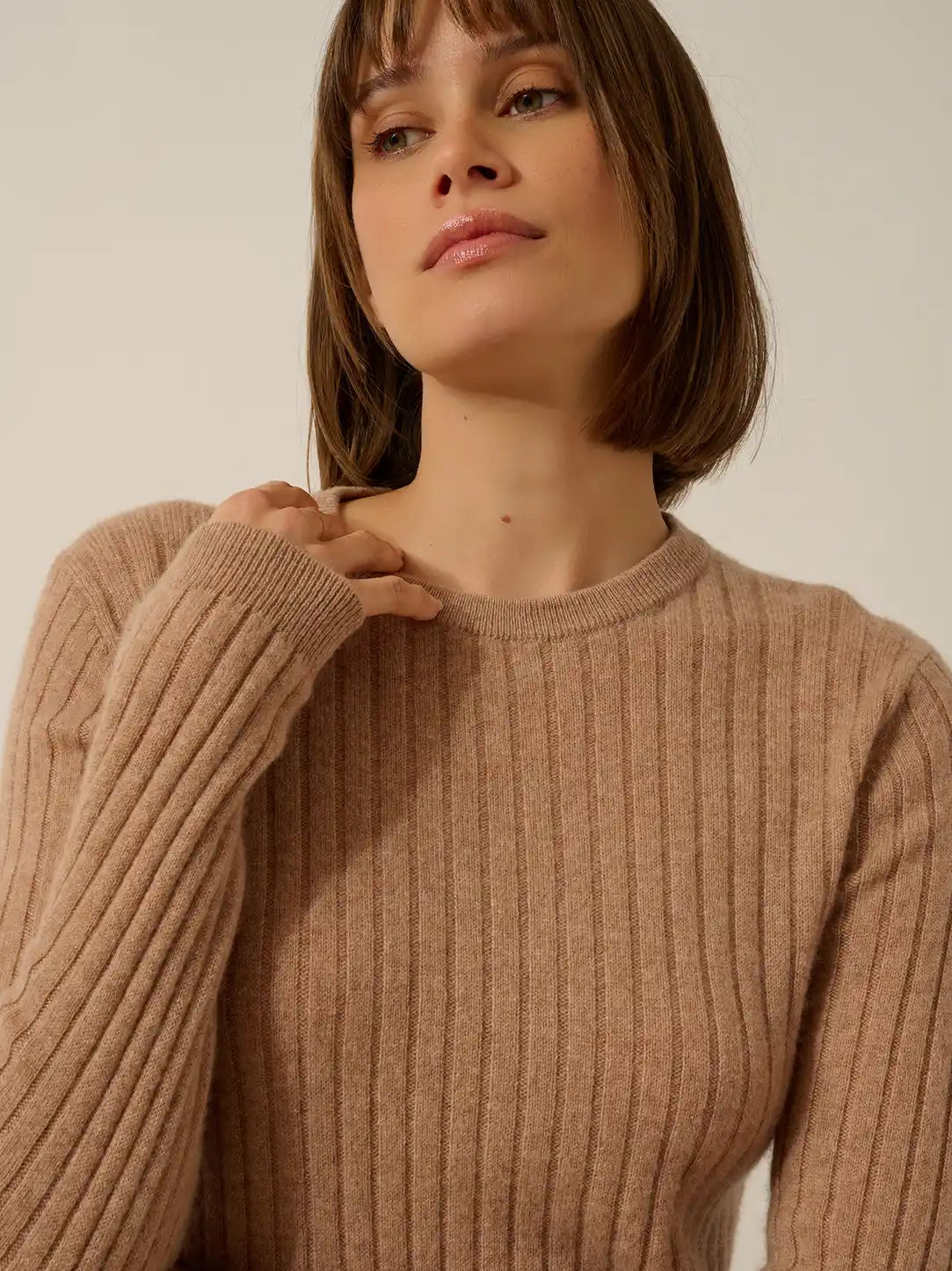 AVANA pullover rundhalsausschnitt camel meliert