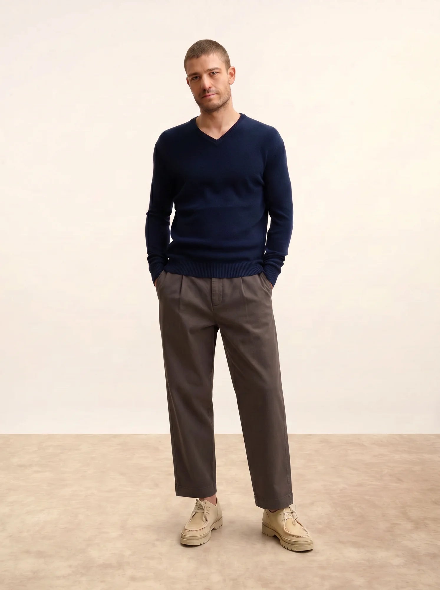 NATHAN pullover v-ausschnitt 4-fädig marineblau