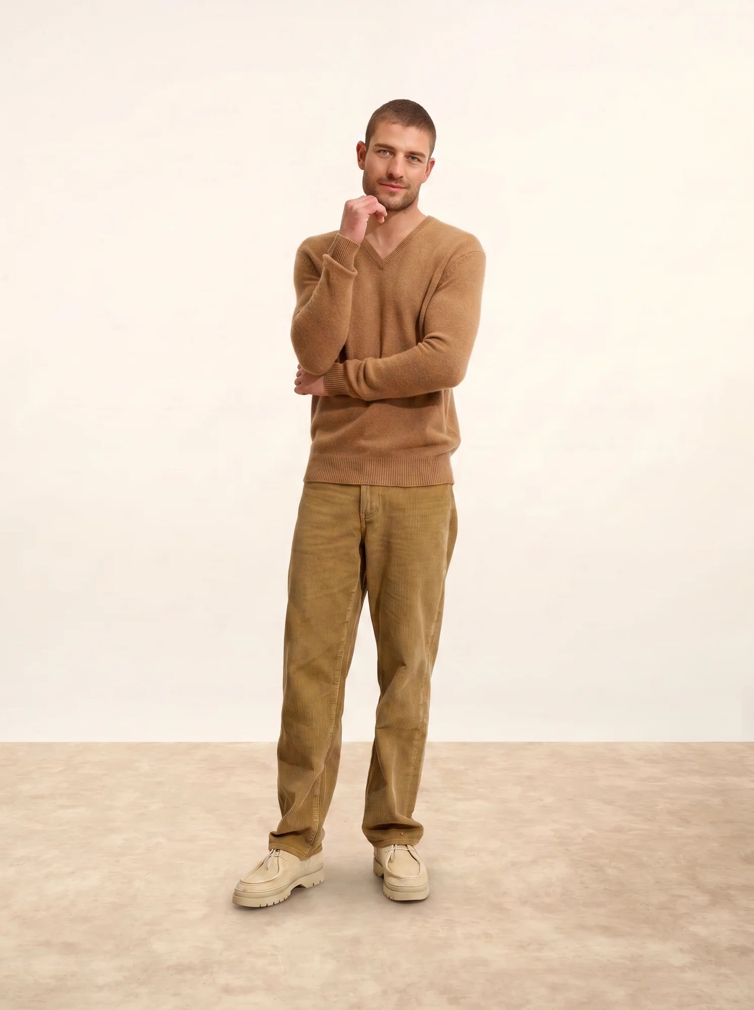 NATHAN pullover v-ausschnitt 4-fädig noisette