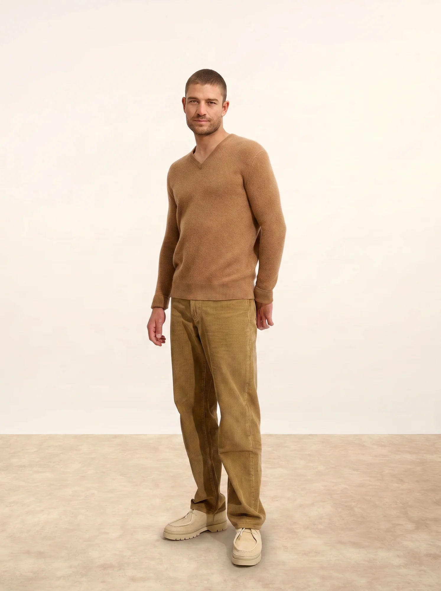 NATHAN pullover v-ausschnitt 4-fädig noisette