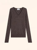 ABBY Pull Col V 4 Fils Taupe Chiné