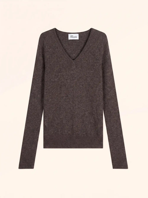 ABBY pull col V 4 fils taupe chiné