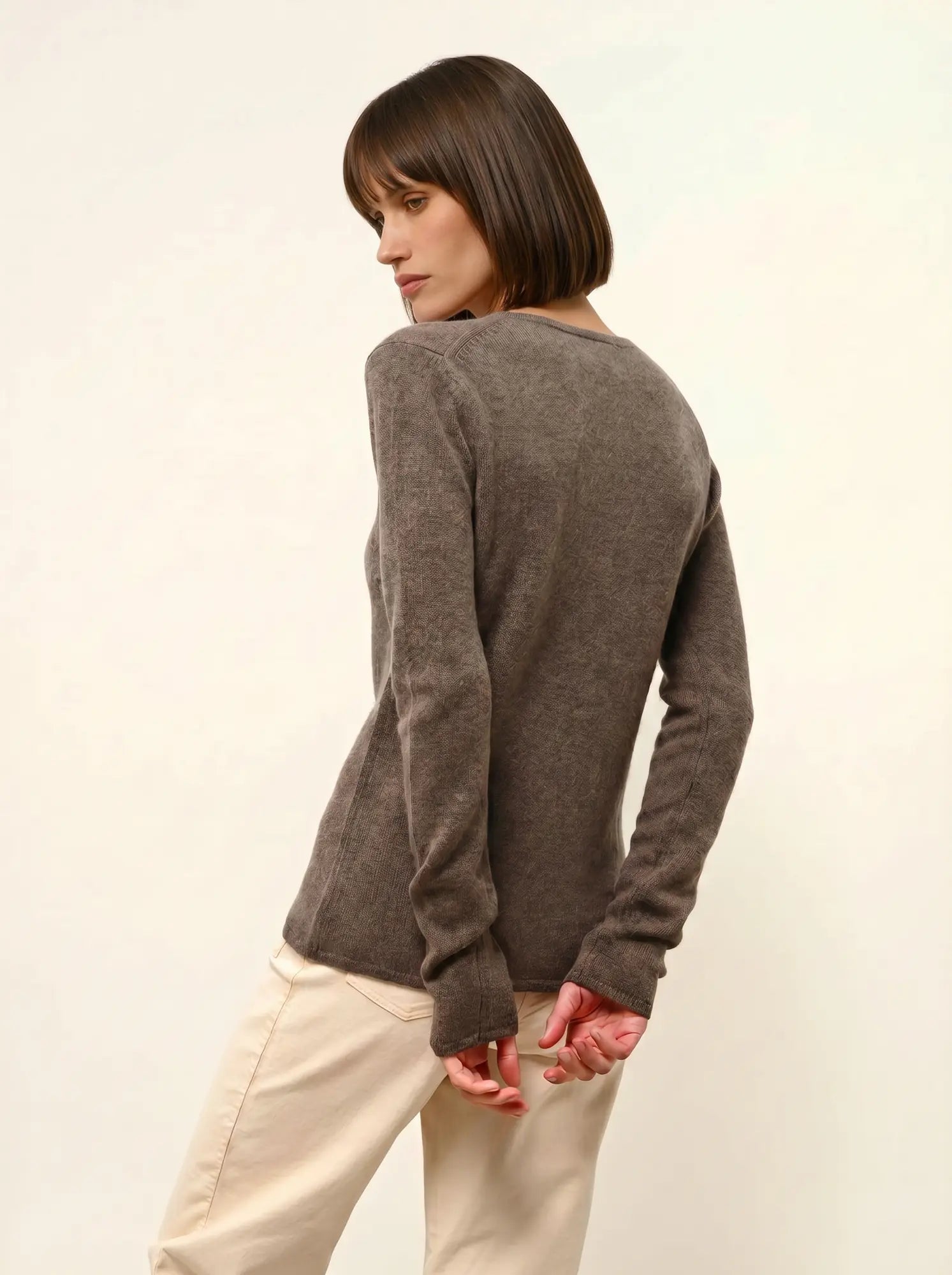 ABBY pullover v-ausschnitt 4-fädig taupe meliert