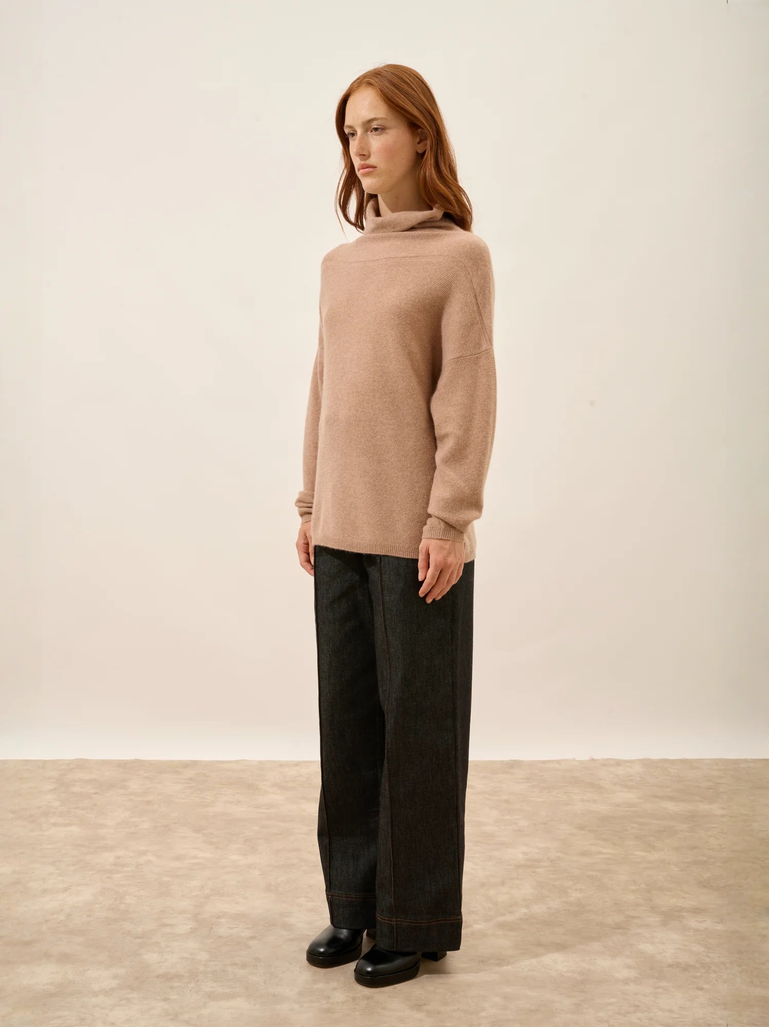BLANTYRE pull col roulé camel chiné