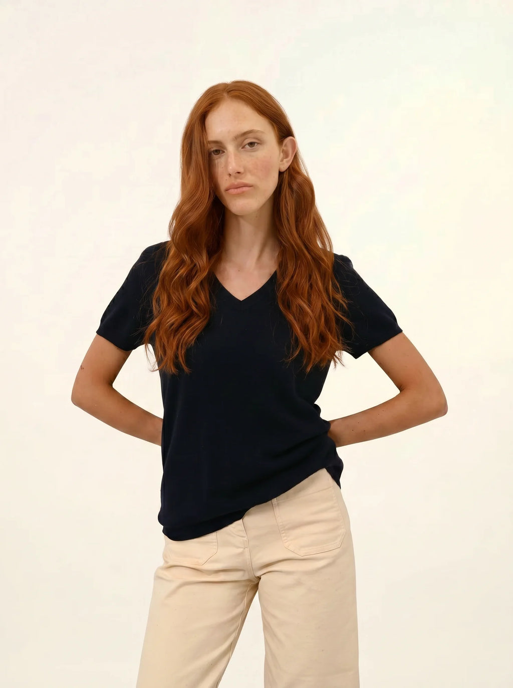 GLAMIS t-shirt col V bleu marine