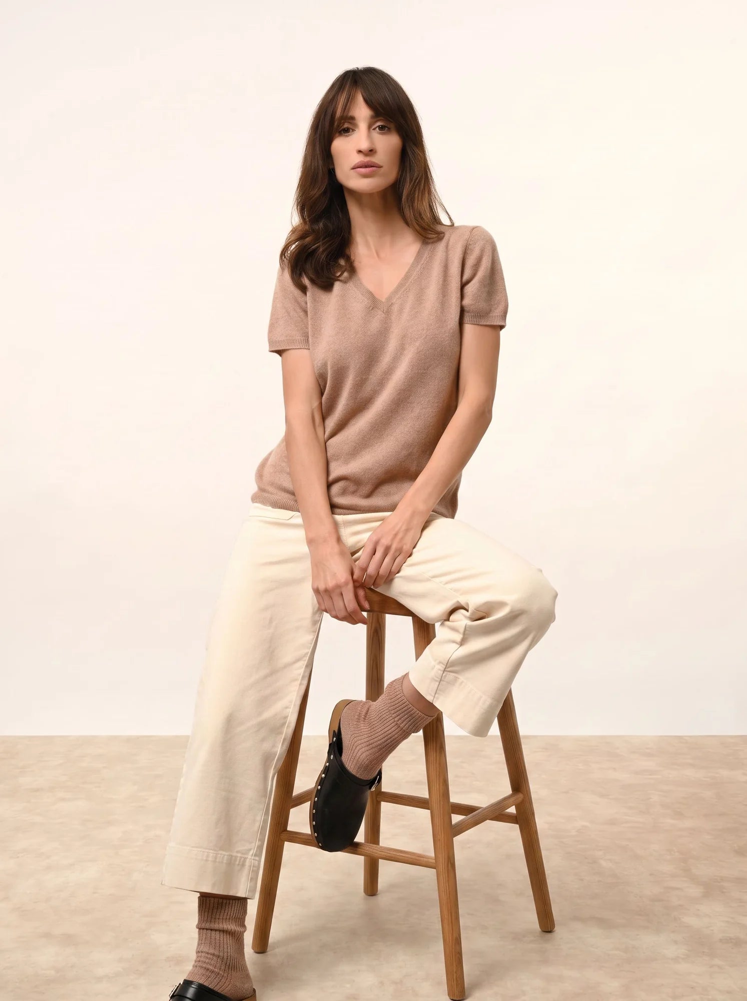 GLAMIS t-shirt v-ausschnitt camel meliert