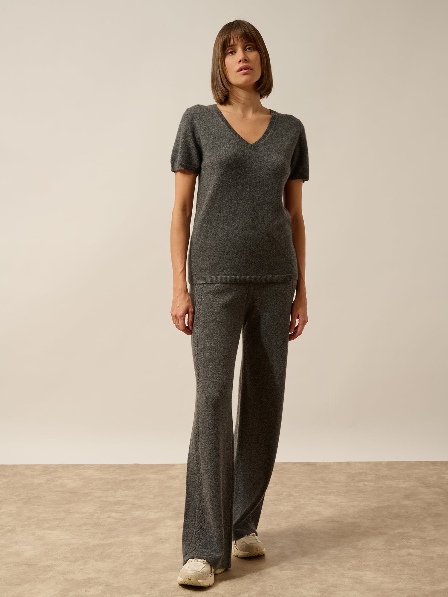 GLAMIS t-shirt col v anthracite chiné