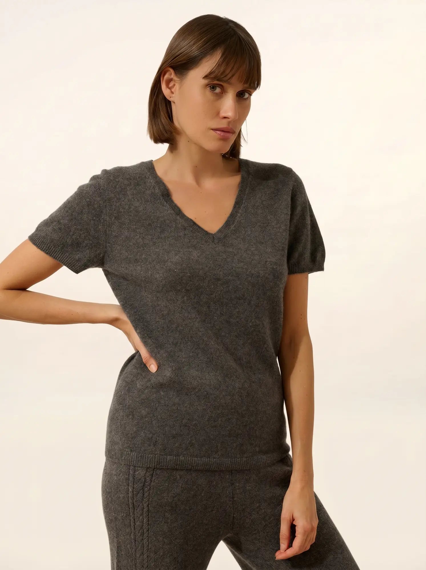 GLAMIS t-shirt v-ausschnitt anthrazit meliert