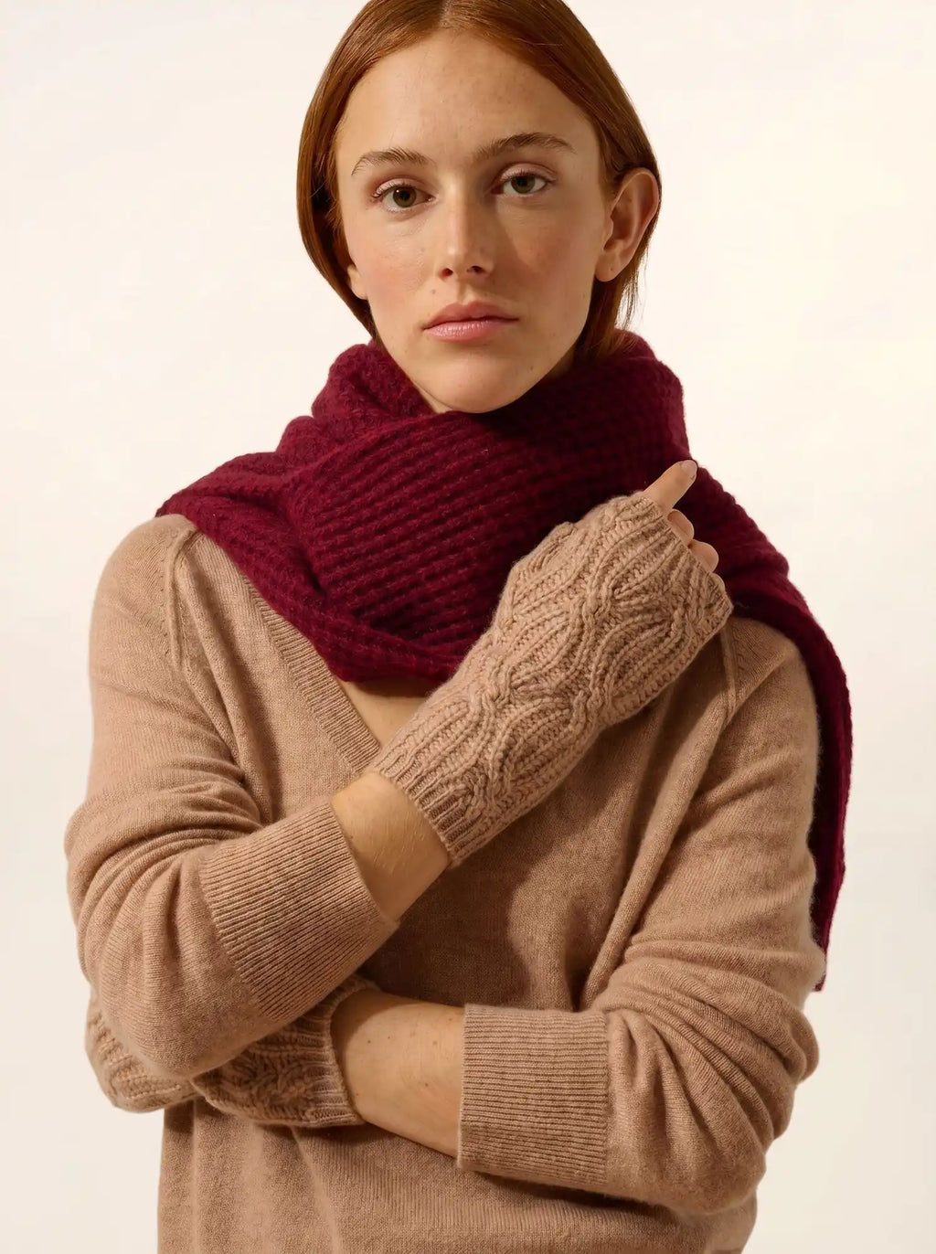 BALE fingerlose handschuhe 6-fädig camel meliert