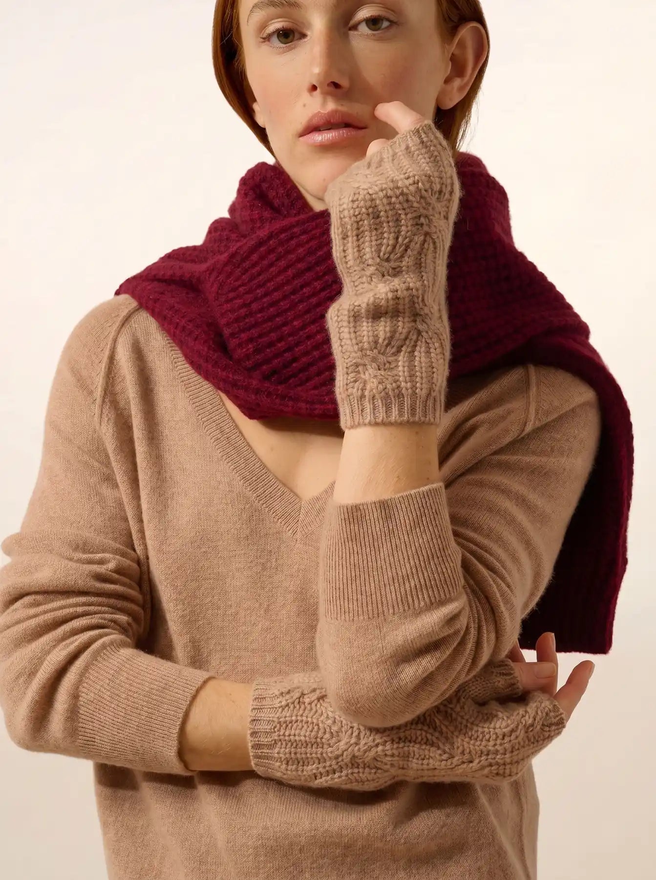 BALE fingerlose handschuhe 6-fädig camel meliert