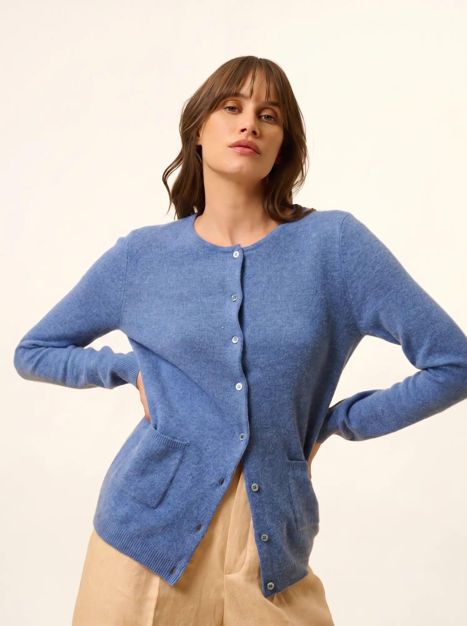 KATHARINE strickjacke rundhalsausschnitt blau denim