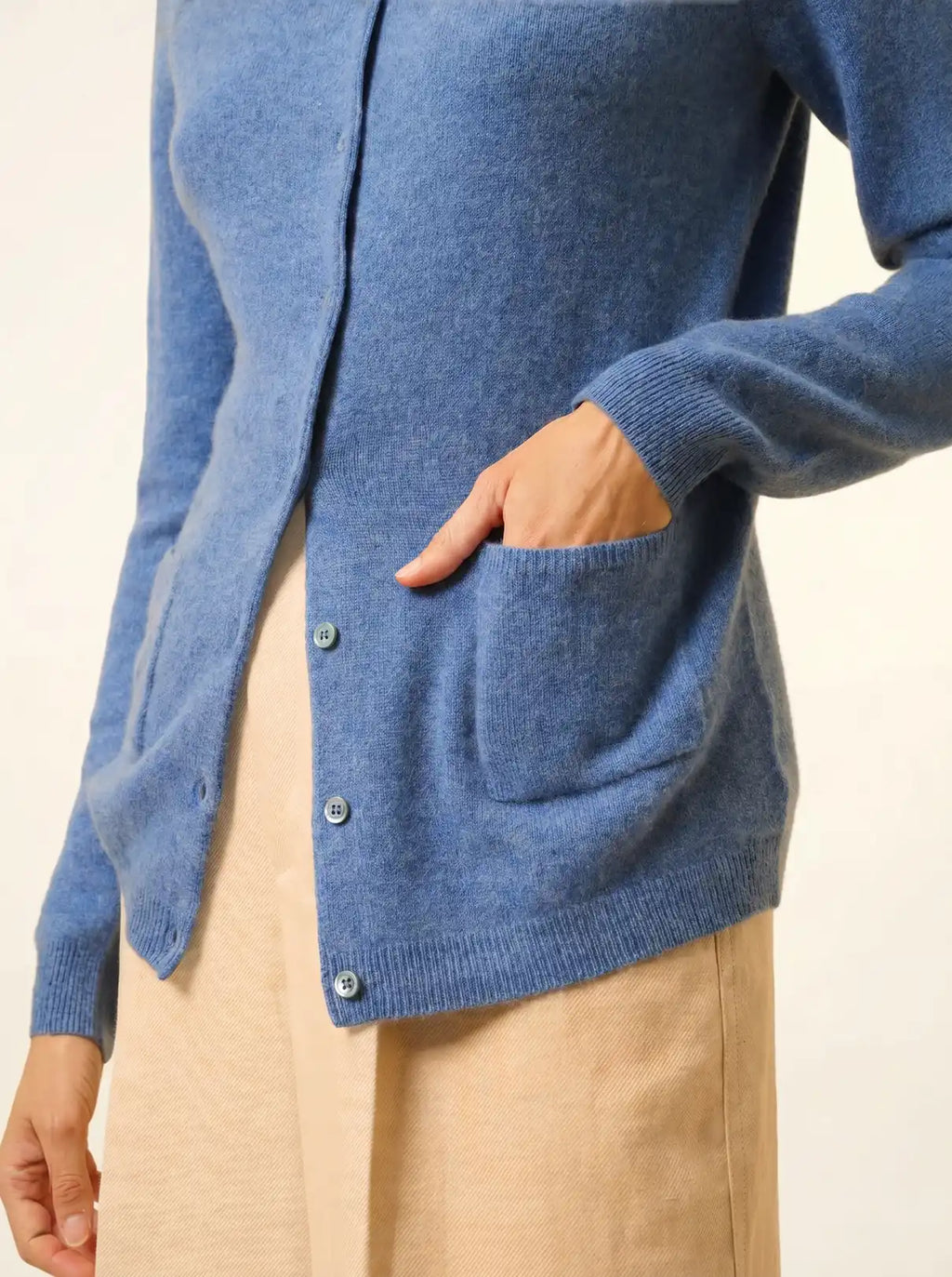 KATHARINE strickjacke rundhalsausschnitt blau denim
