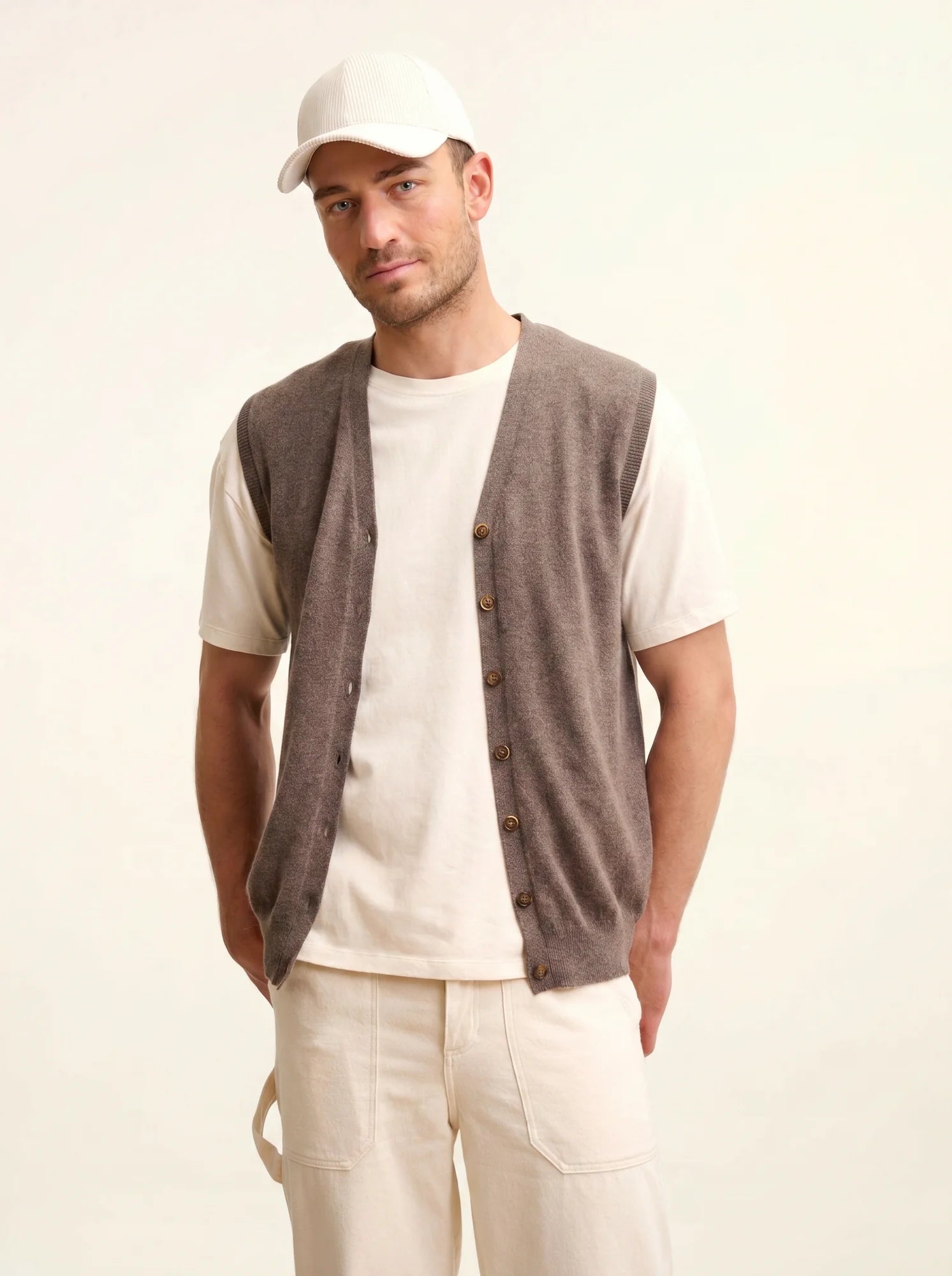 LANA cardigan col V sans manches taupe chiné