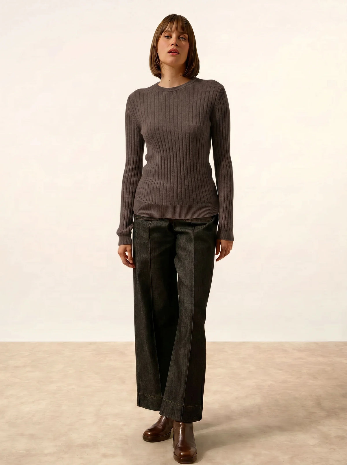 AVANA pull col rond taupe chiné