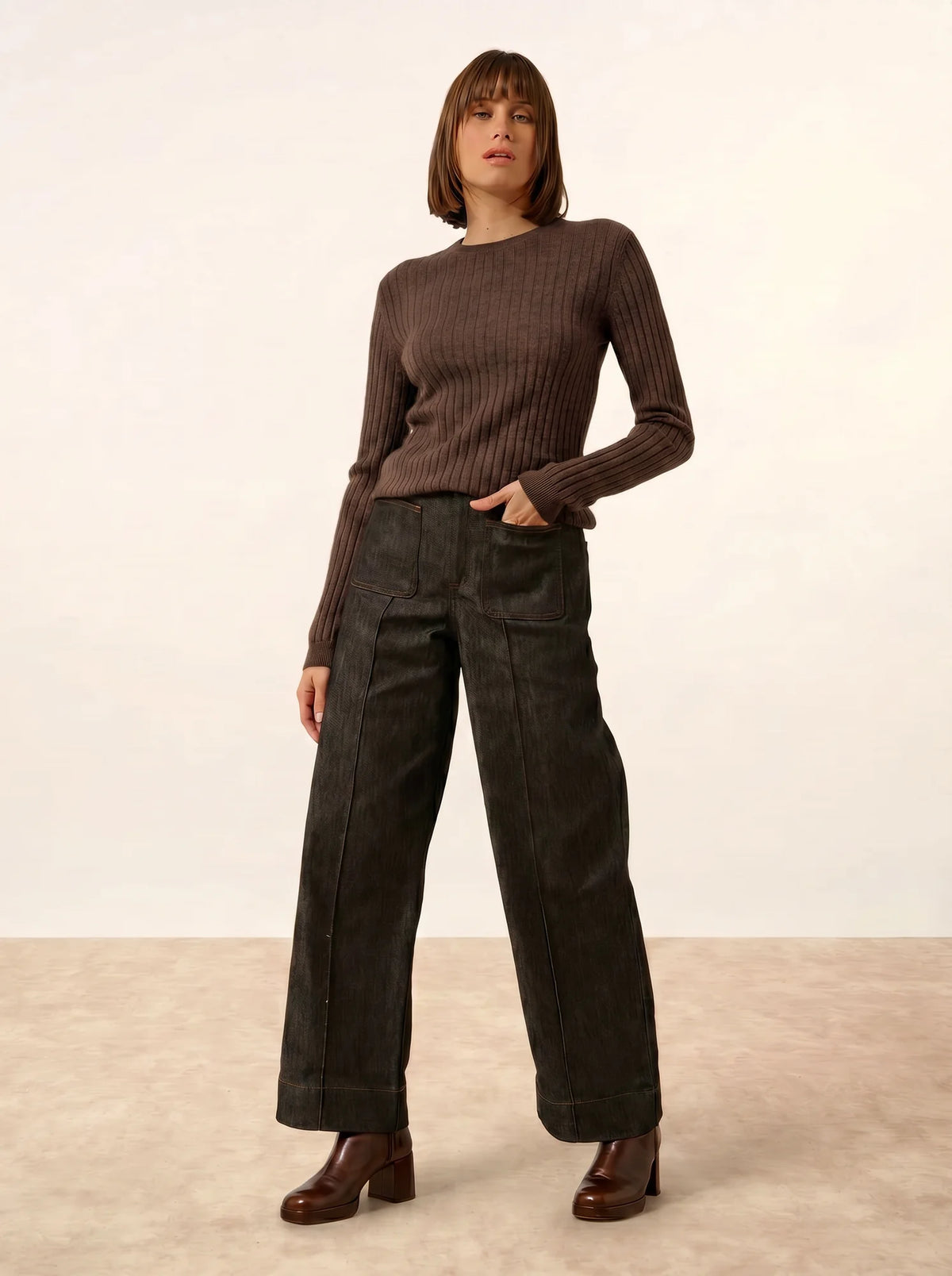 AVANA pull col rond taupe chiné
