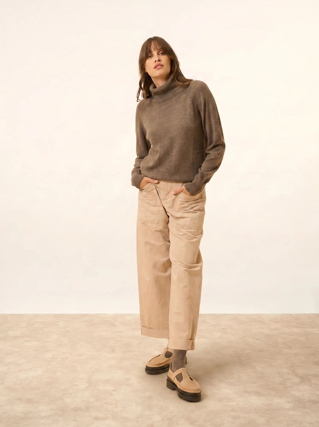 LILLY pullover rollkragen taupe meliert