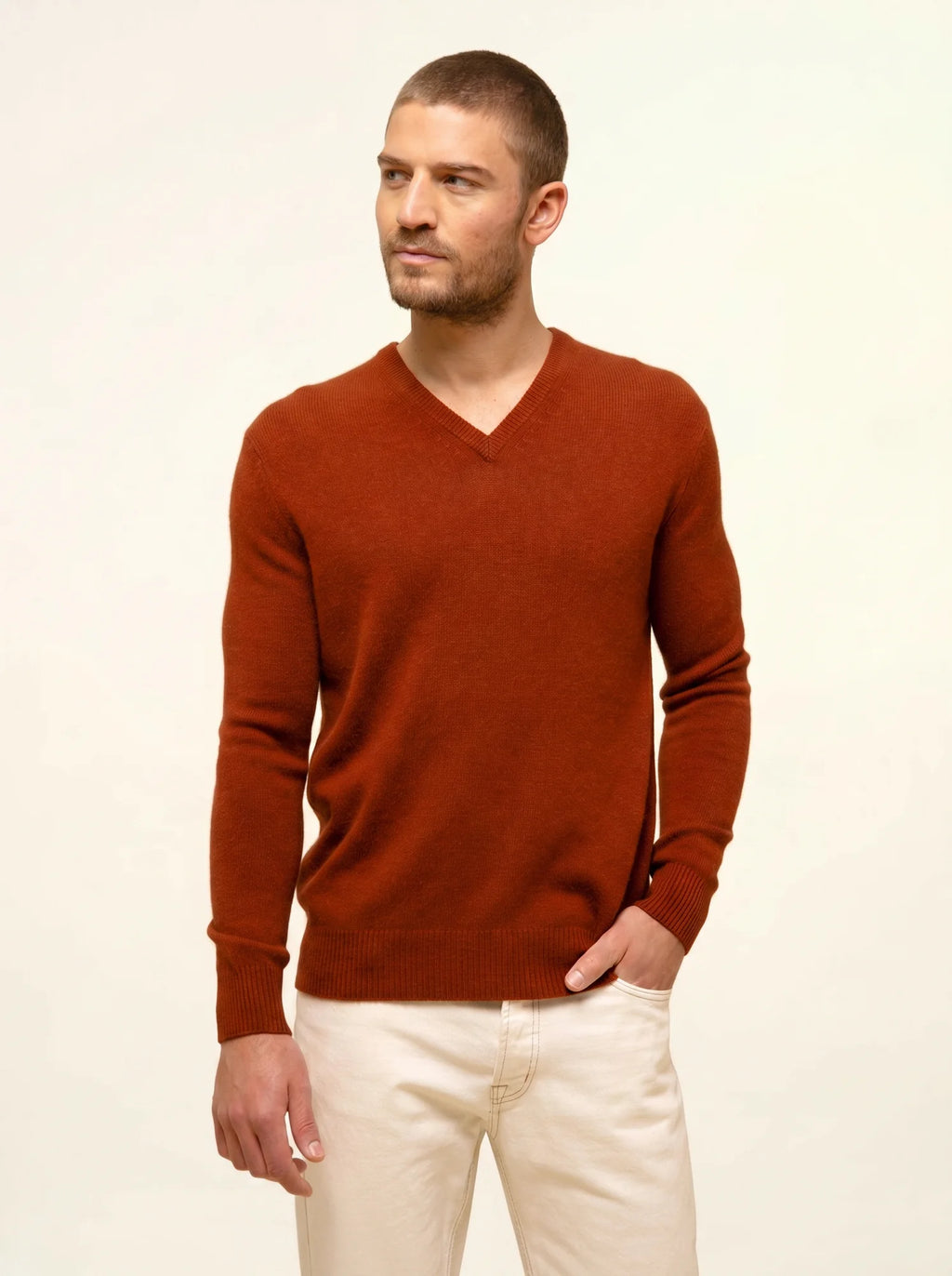 NATHAN pullover v-ausschnitt 4-fädig écureuil
