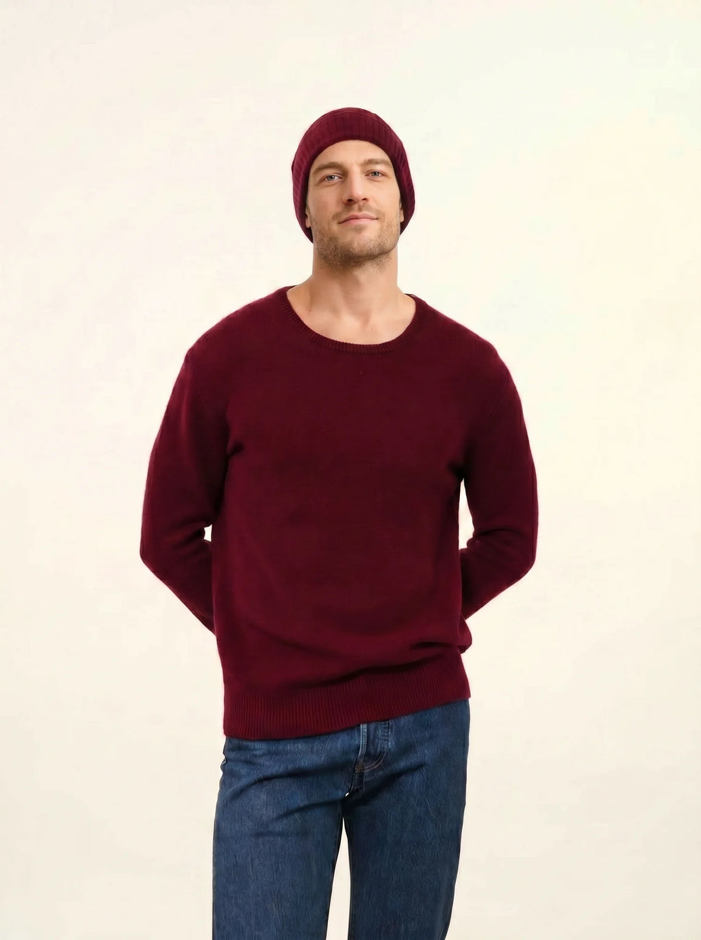 GABIN pull col rond 4 fils bordeaux