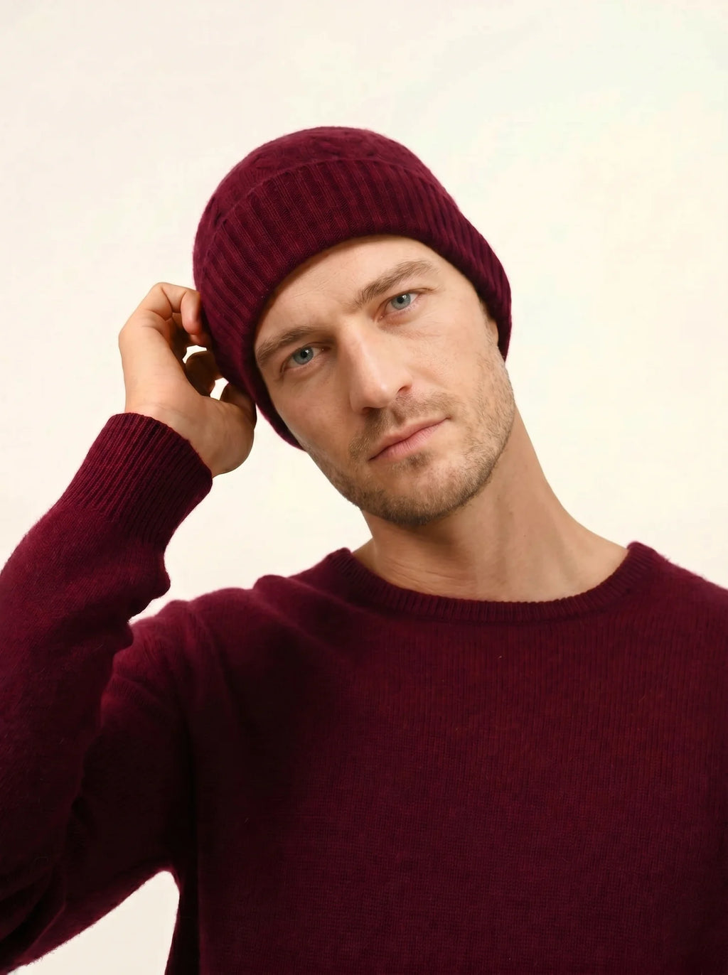 GABIN pull col rond 4 fils bordeaux