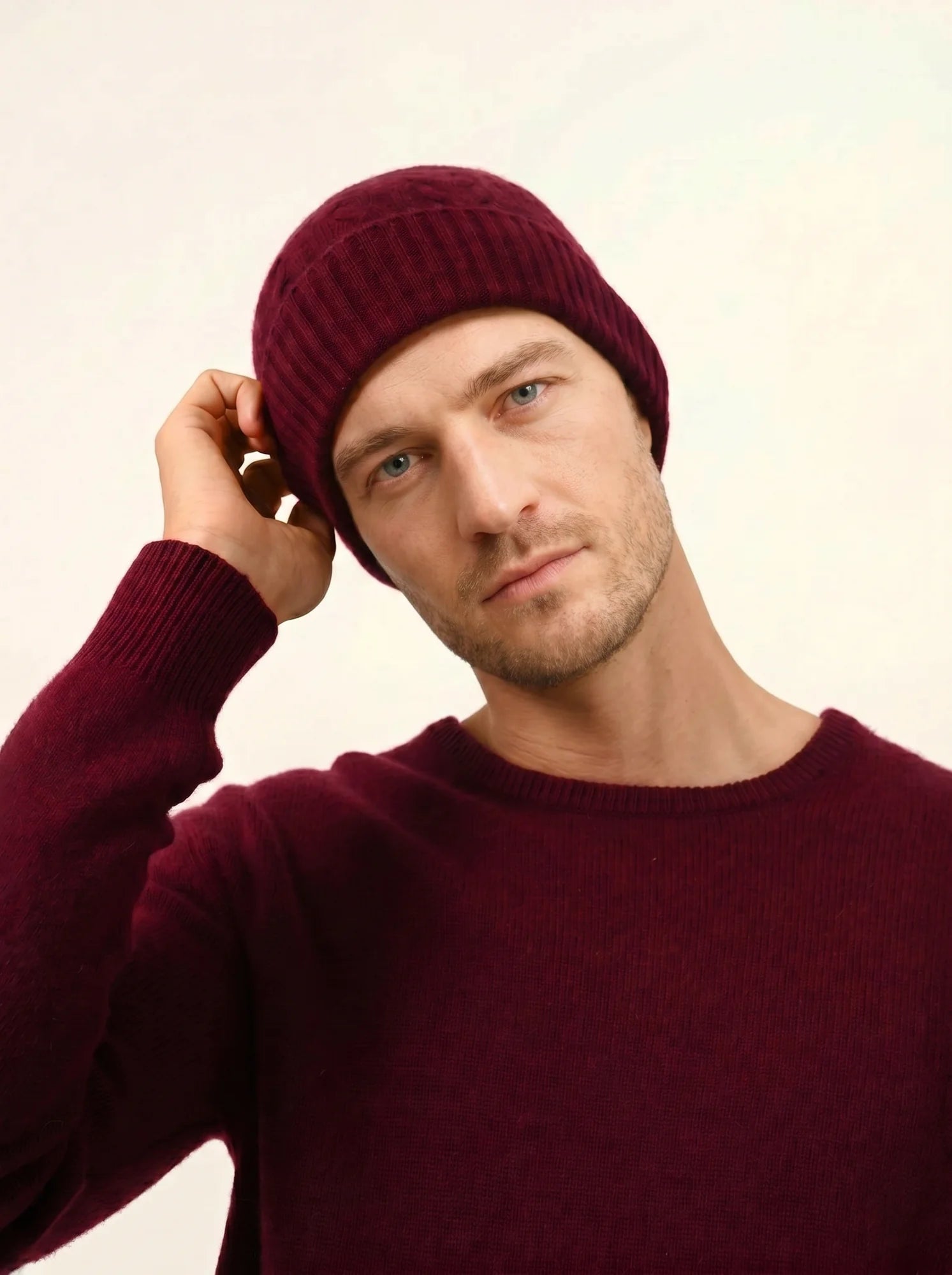 GABIN pull col rond 4 fils bordeaux