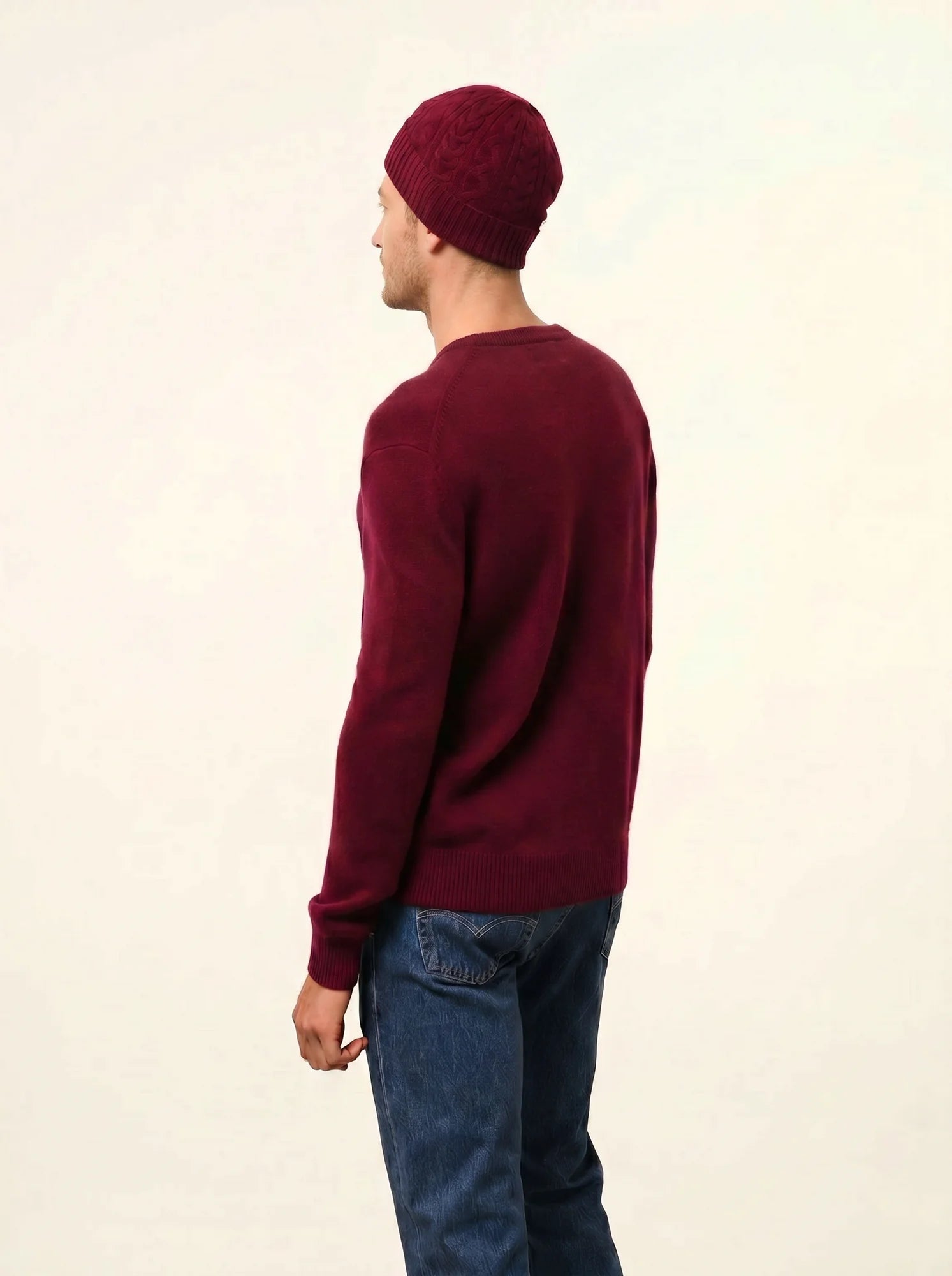 GABIN pull col rond 4 fils bordeaux