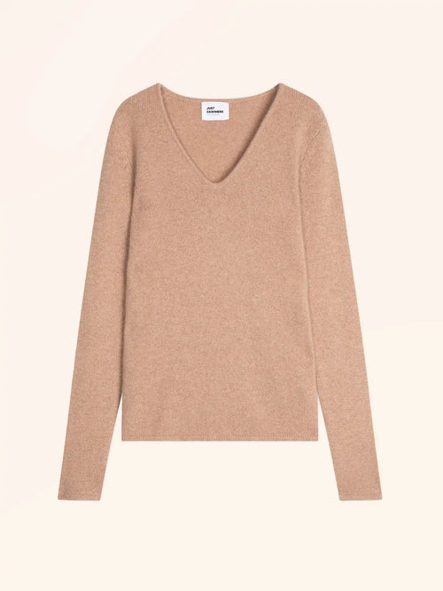 ABBY pullover v-ausschnitt 4-fädig camel meliert