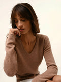 ABBY pullover v-ausschnitt 4-fädig camel meliert
