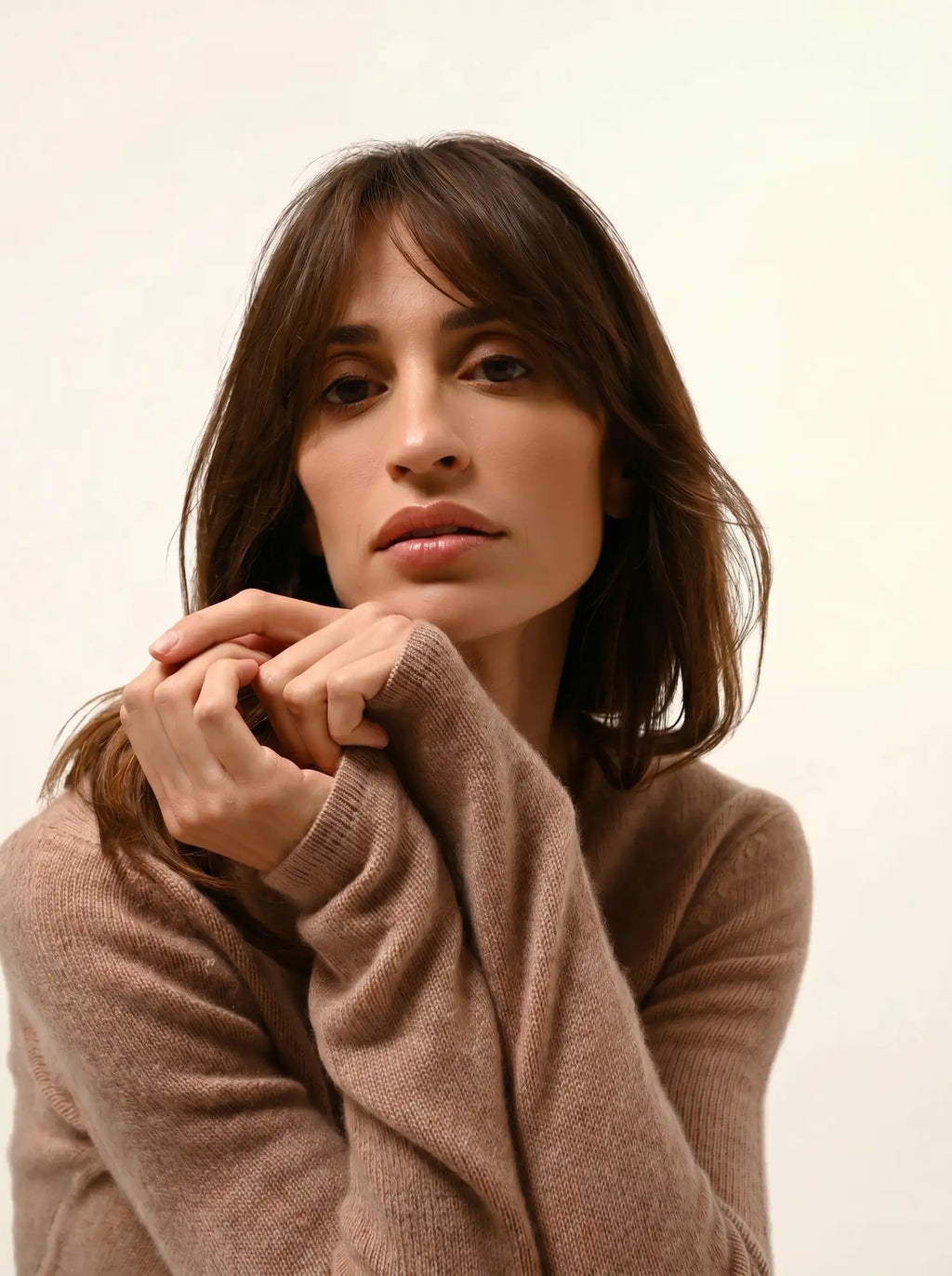 ABBY pullover v-ausschnitt 4-fädig camel meliert
