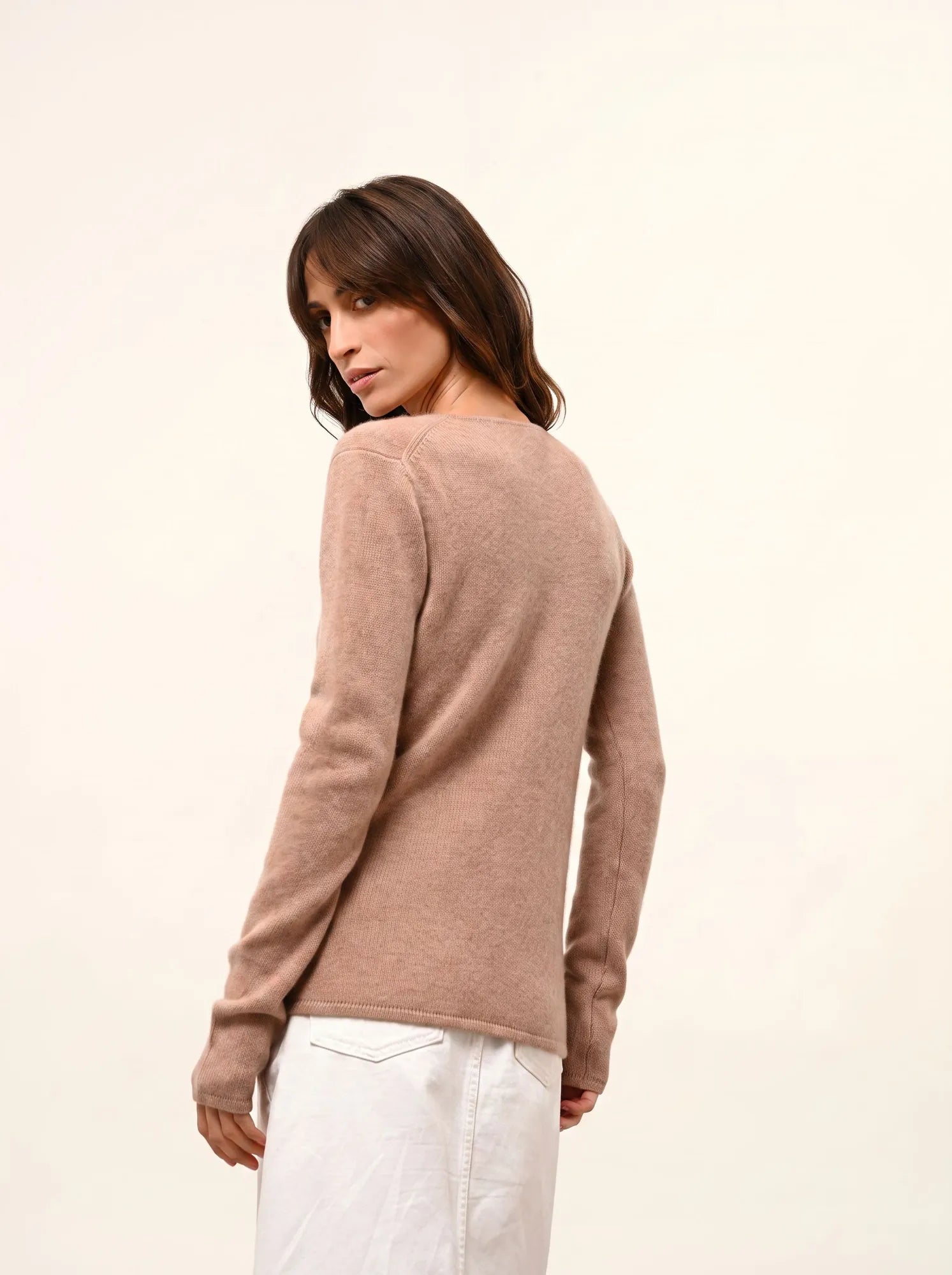 ABBY pullover v-ausschnitt 4-fädig camel meliert