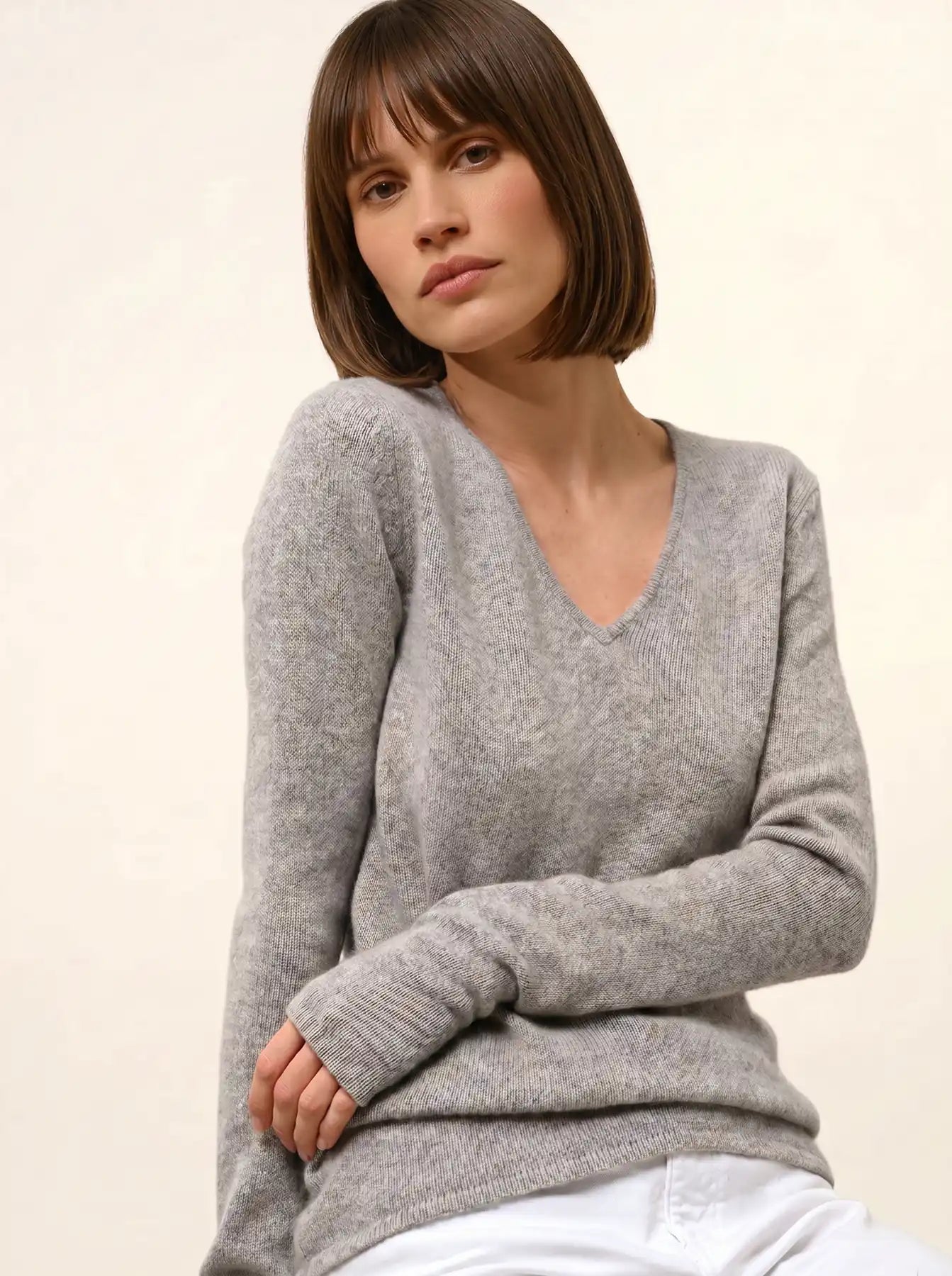 ABBY pullover v-ausschnitt 4-fädig wolke meliert