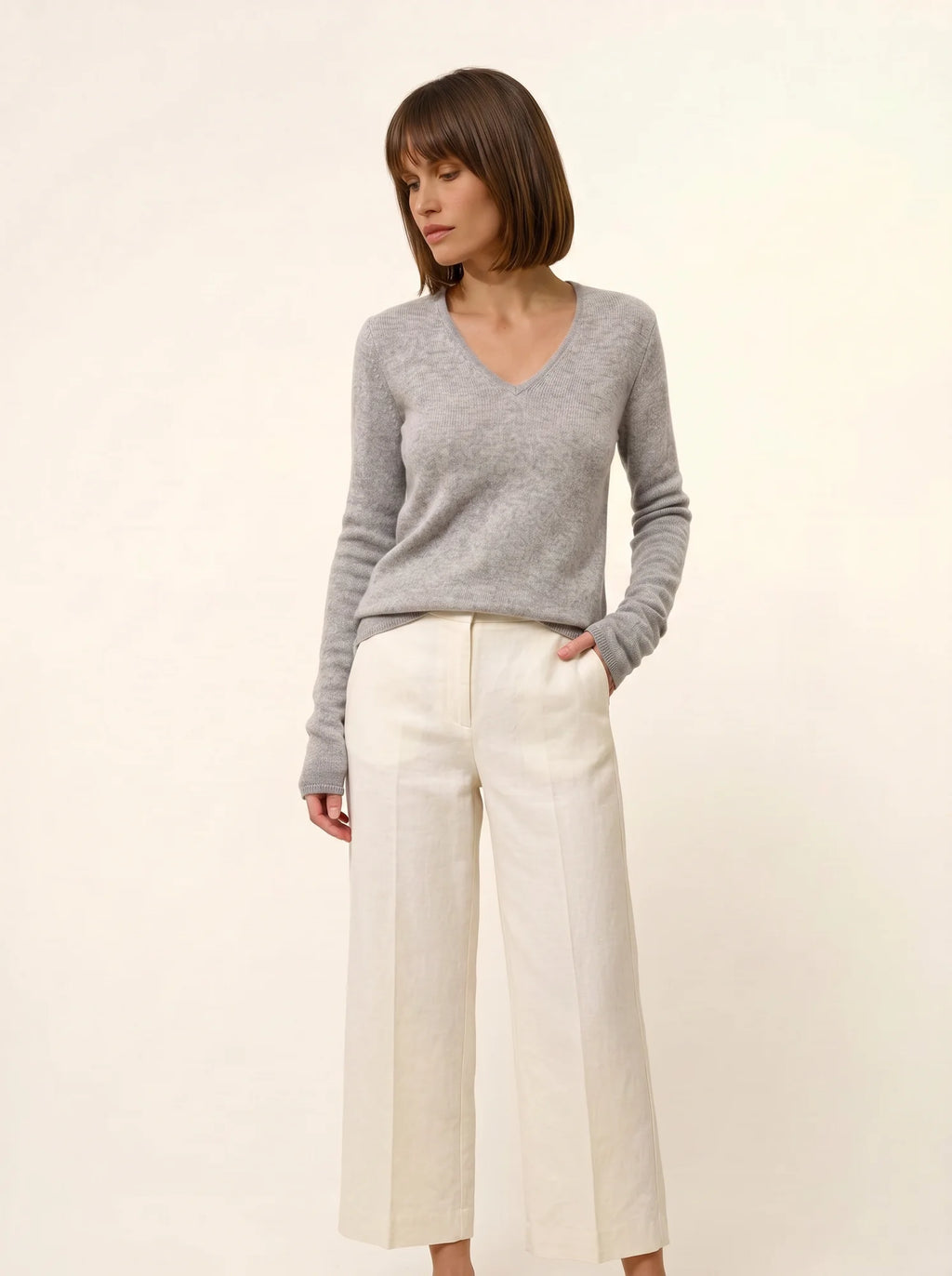 ABBY pullover v-ausschnitt 4-fädig wolke meliert