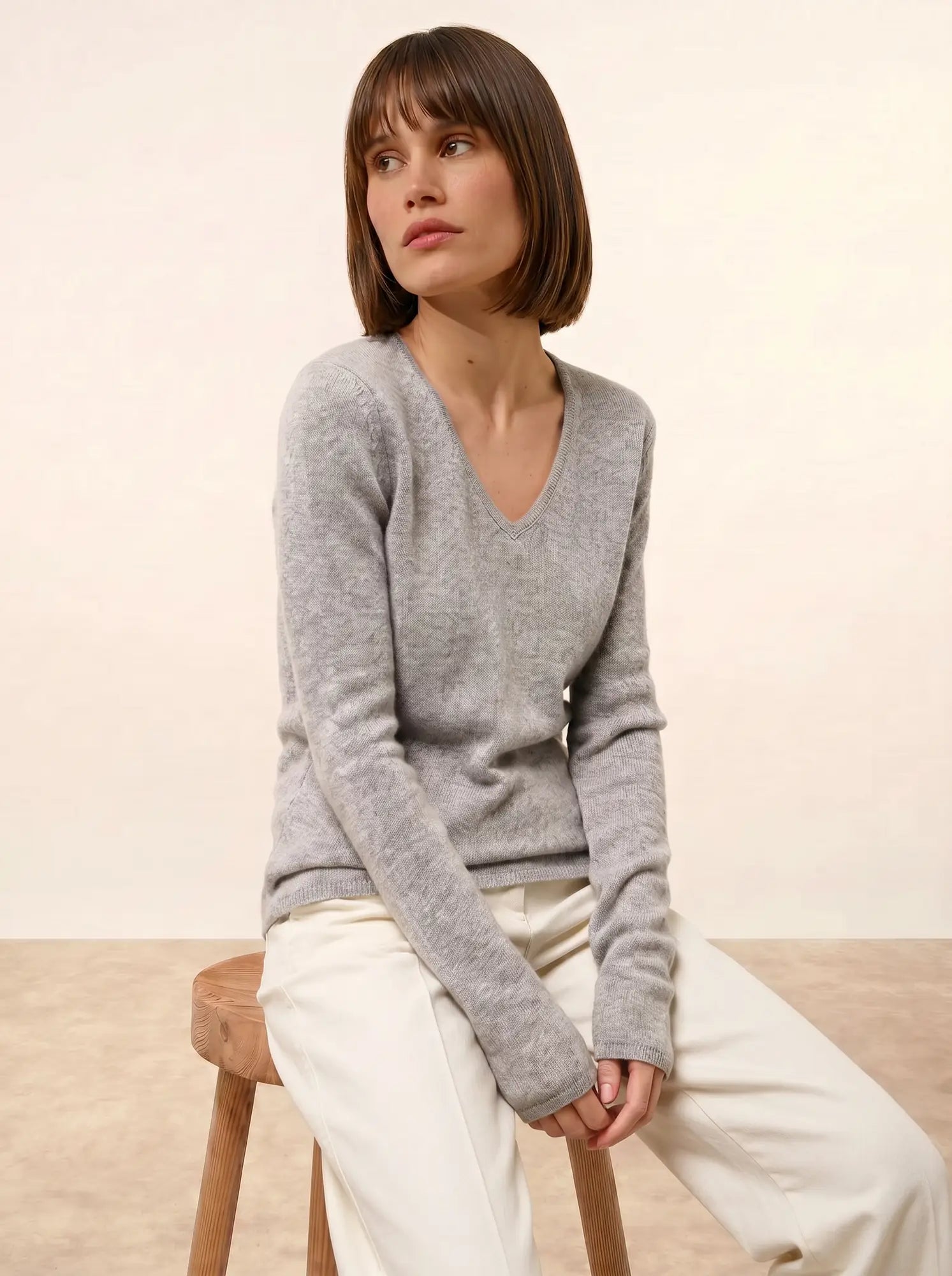 ABBY pullover v-ausschnitt 4-fädig wolke meliert