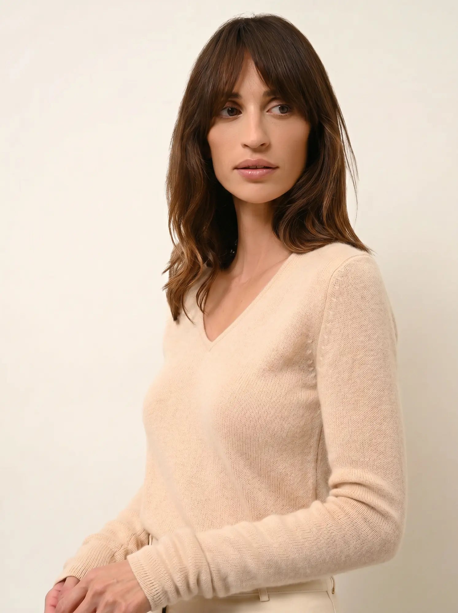 ABBY pullover v-ausschnitt 4-fädig sand