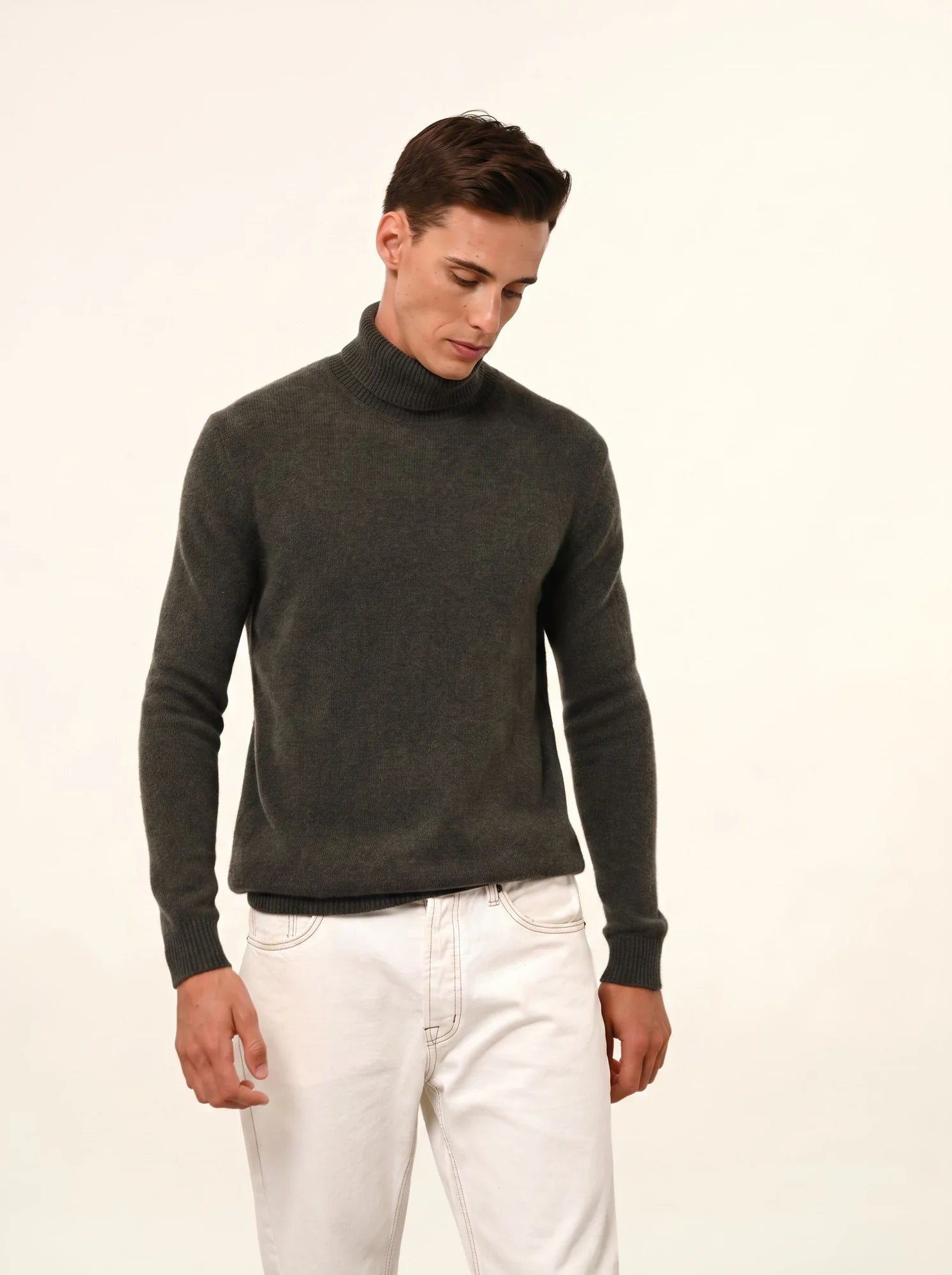 SACHA pullover rollkragen 4-fädig khaki meliert