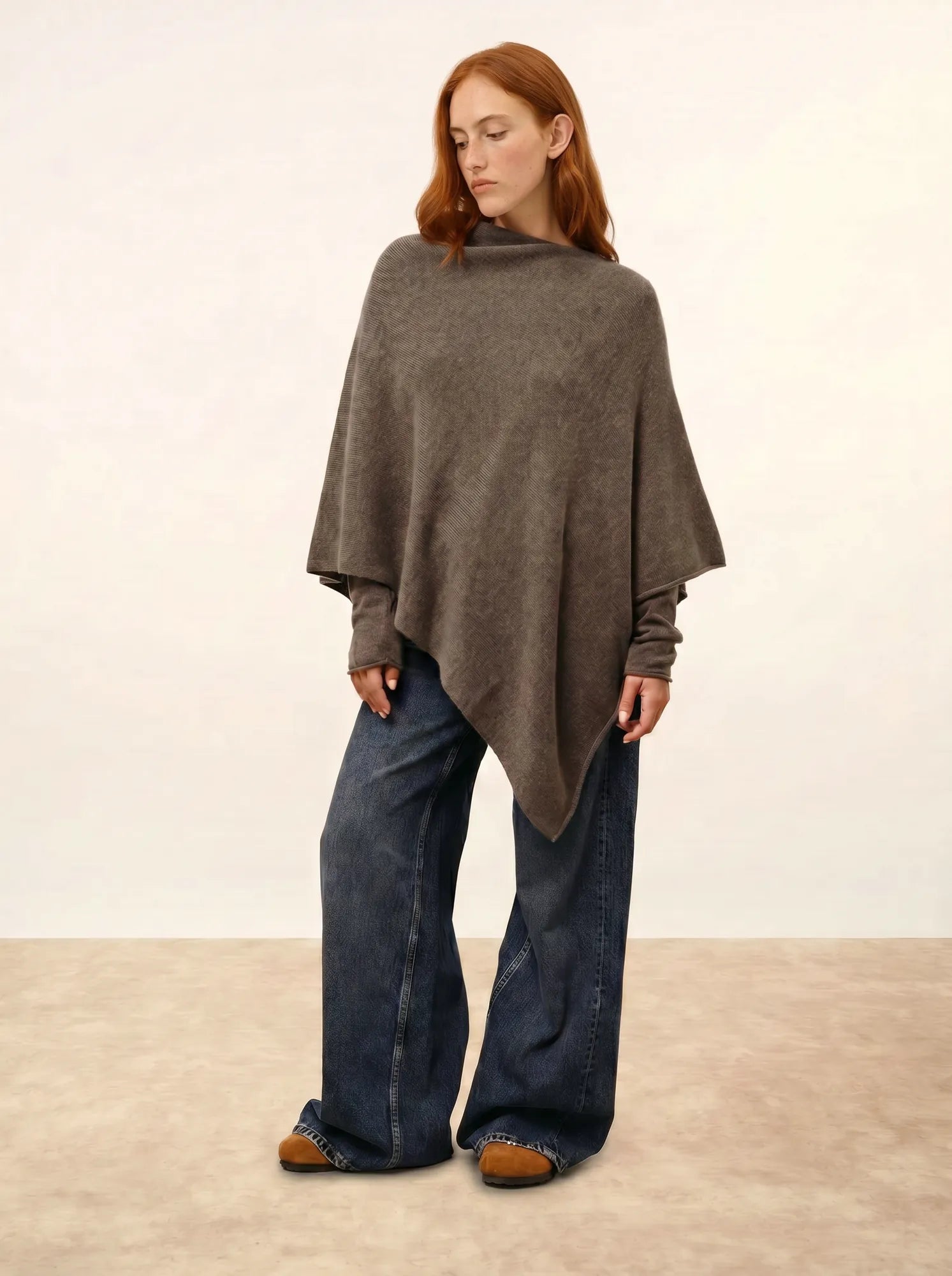 SALLY poncho 4-fädig taupe meliert