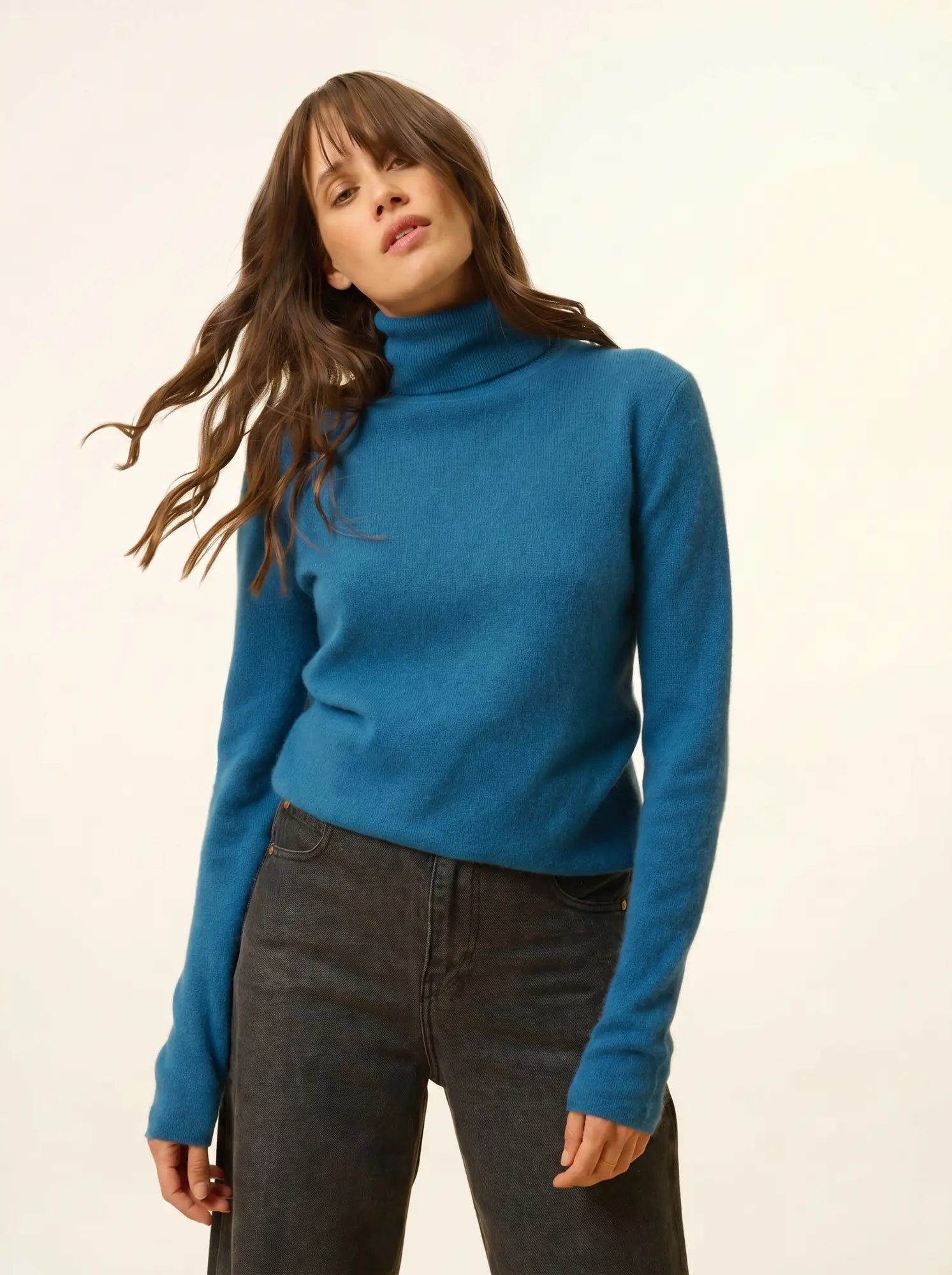 AVA pull col roulé paon