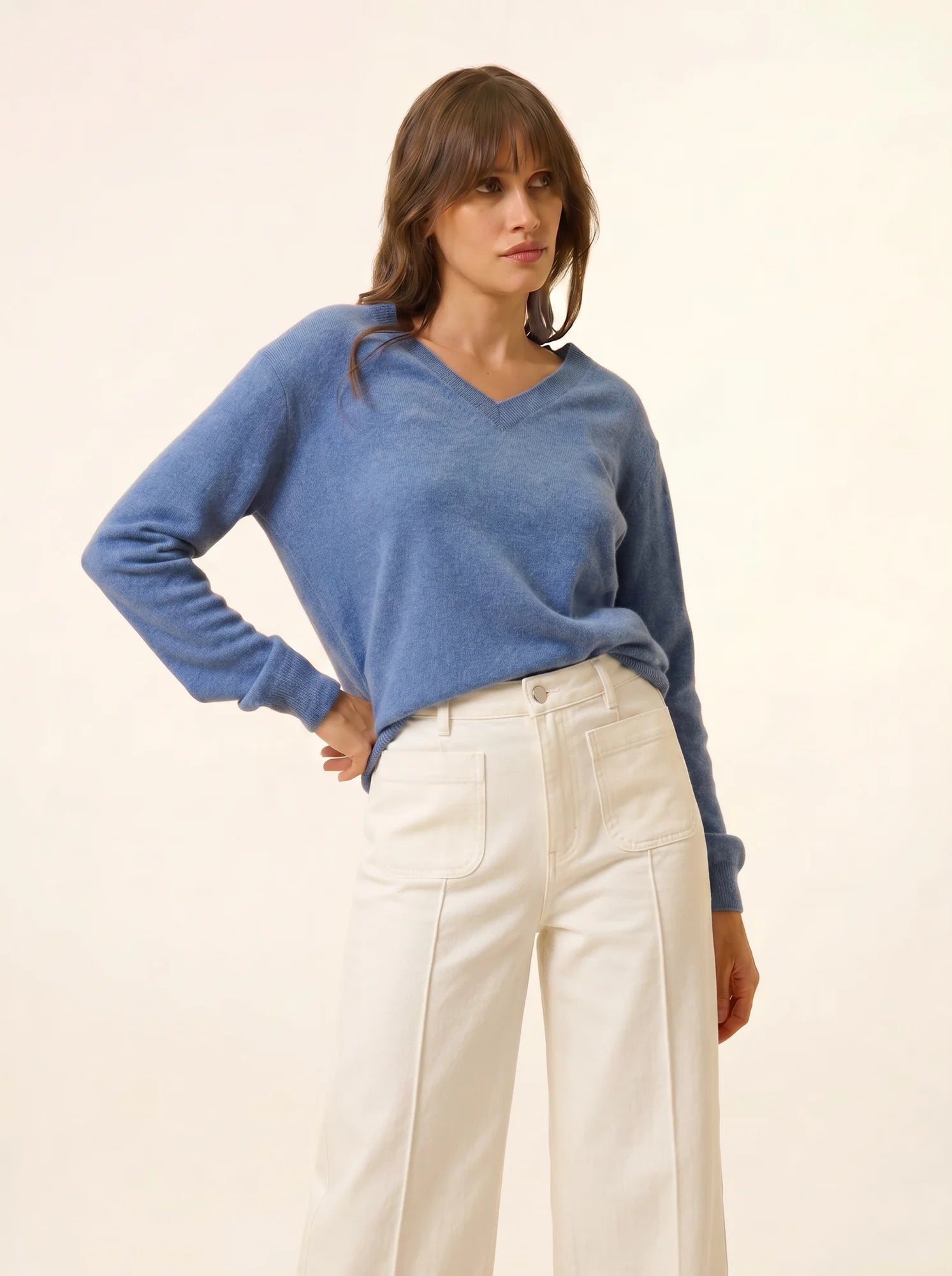 NORA pullover v-ausschnitt blau denim