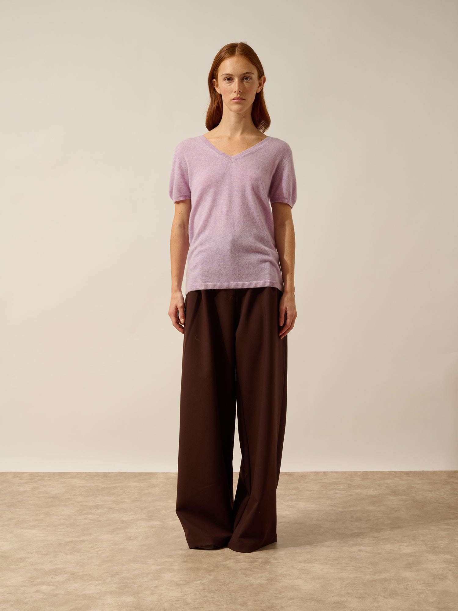 GLAMIS t-shirt col v mauve chiné