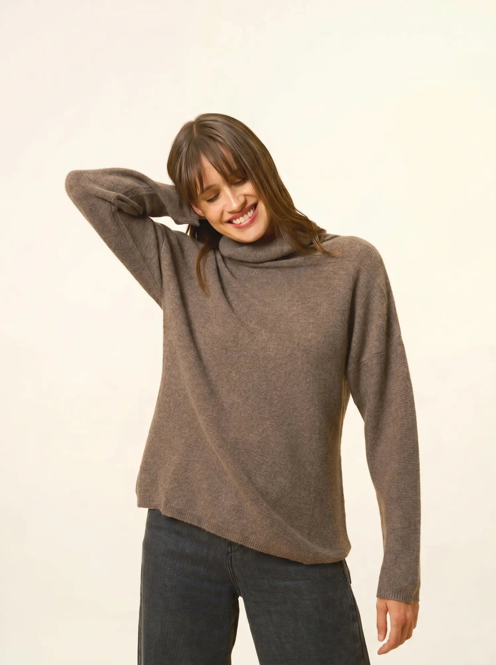 BLANTYRE pull col roulé taupe chiné