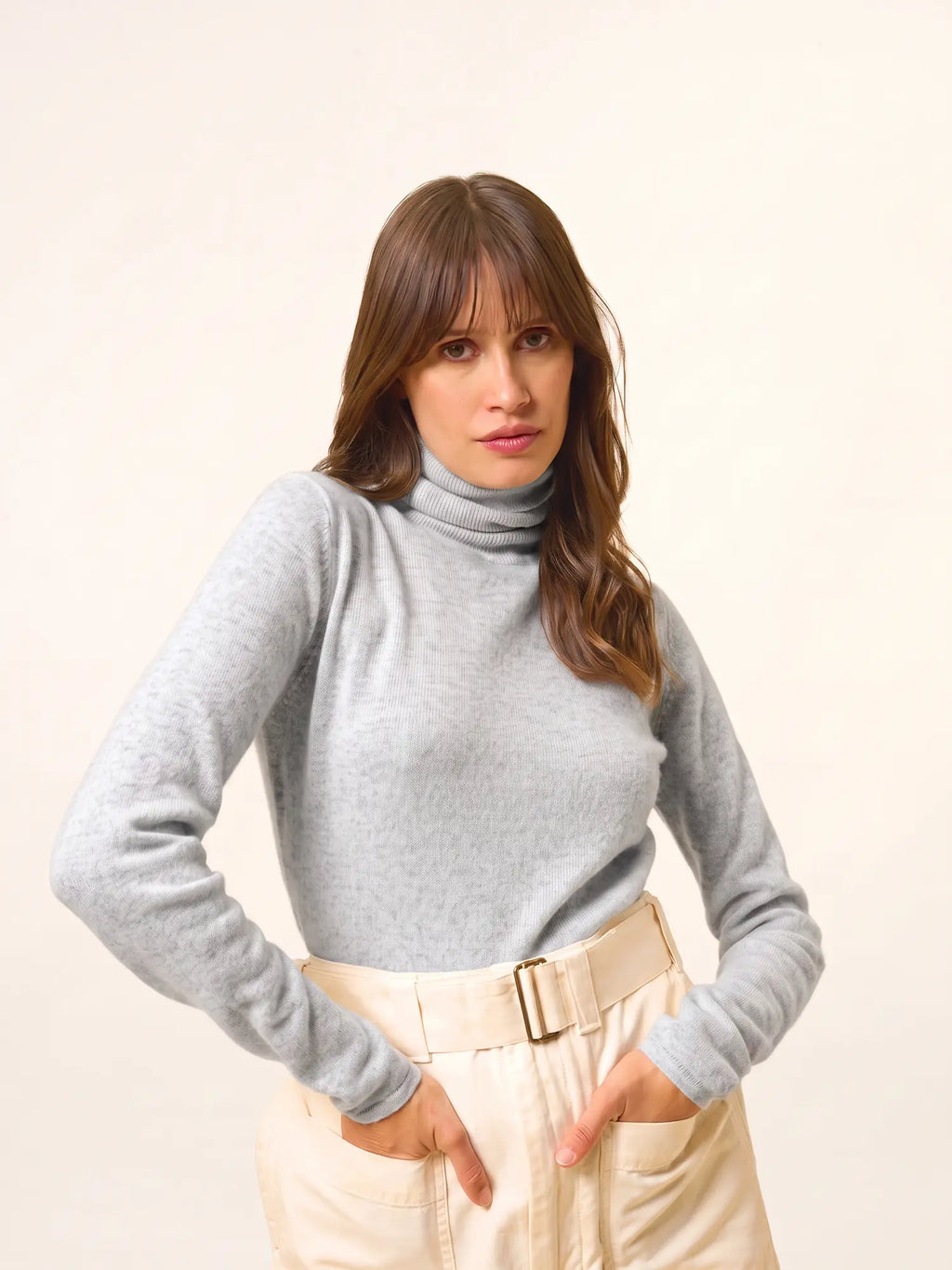 AVA pull col roulé gris perle chiné