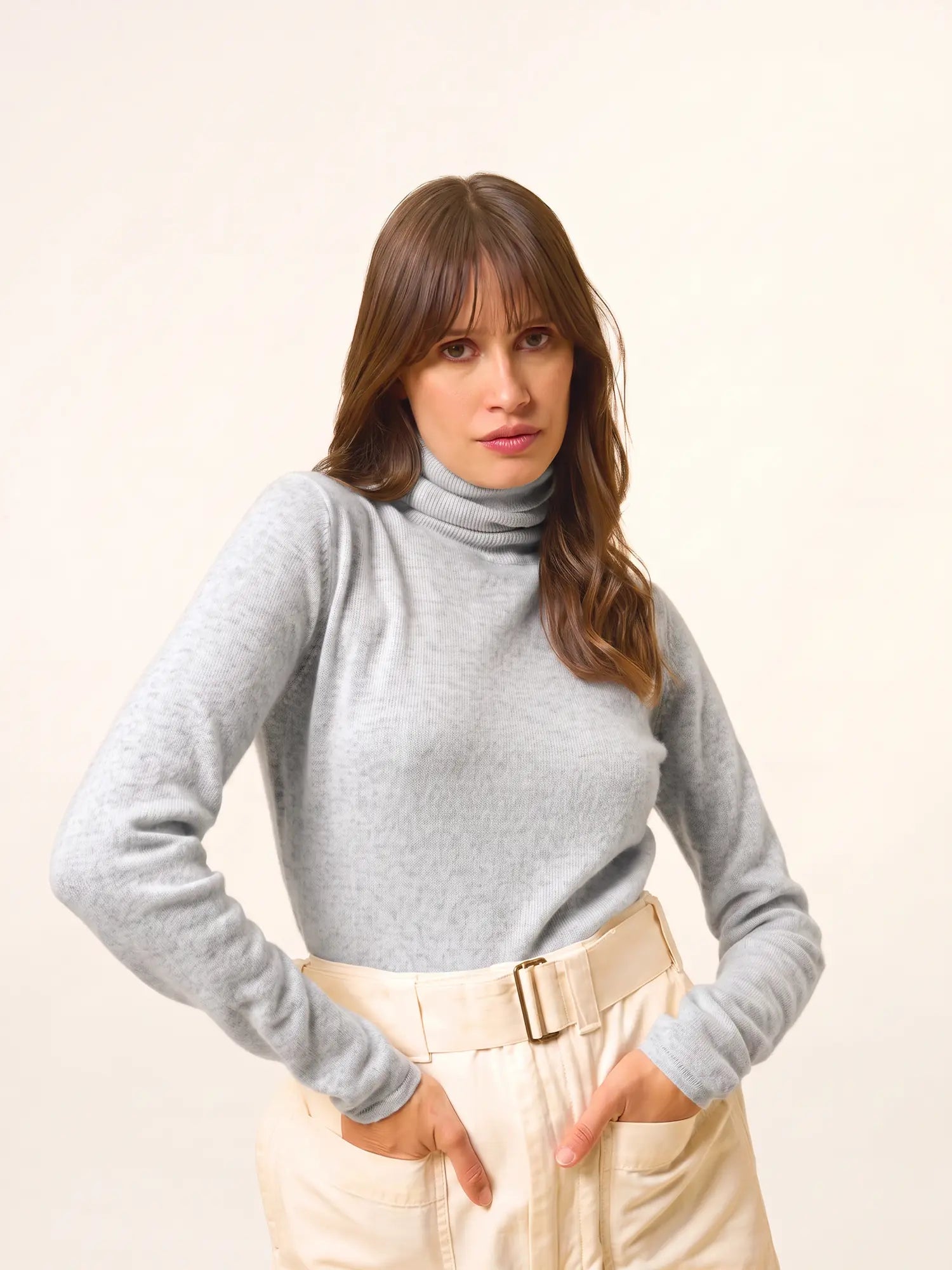 AVA pull col roulé gris perle chiné
