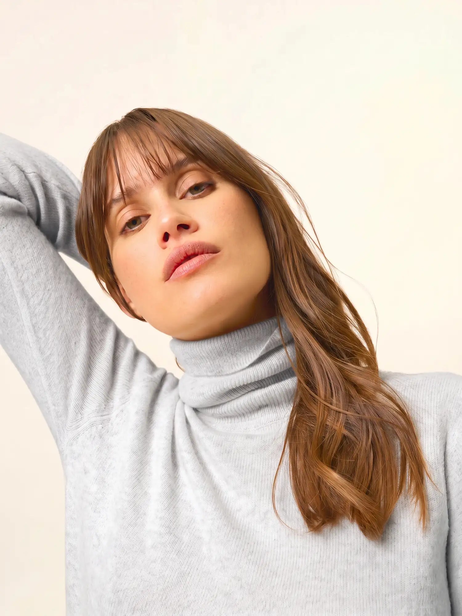 AVA pull col roulé gris perle chiné