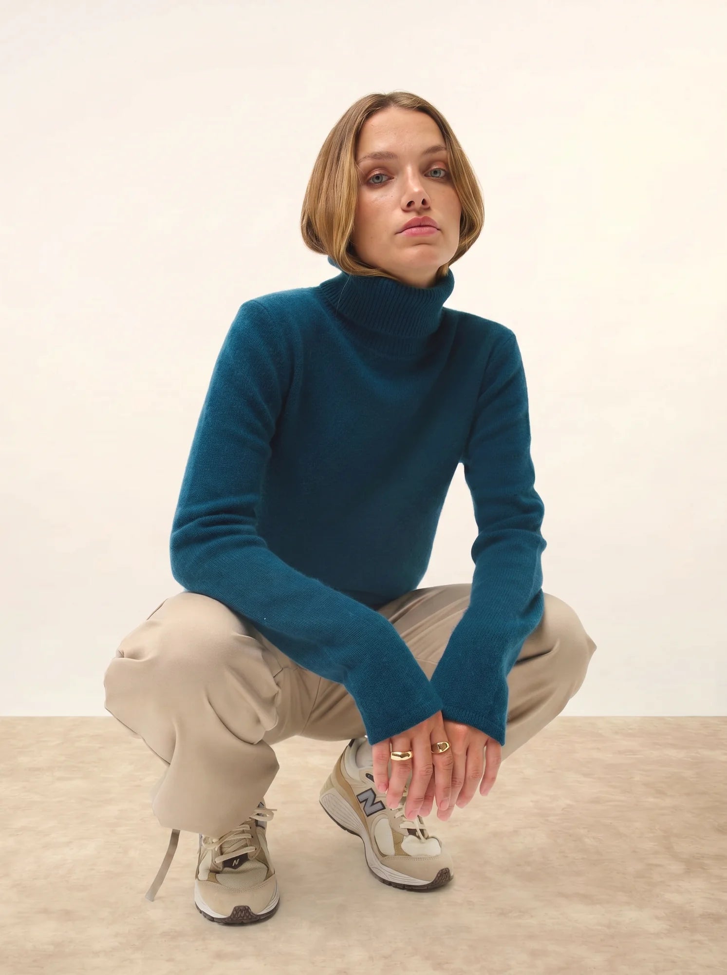 MATT pull col roulé 4 fils vert canard