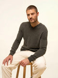 NATHAN pullover v-ausschnitt 4-fädig khaki meliert